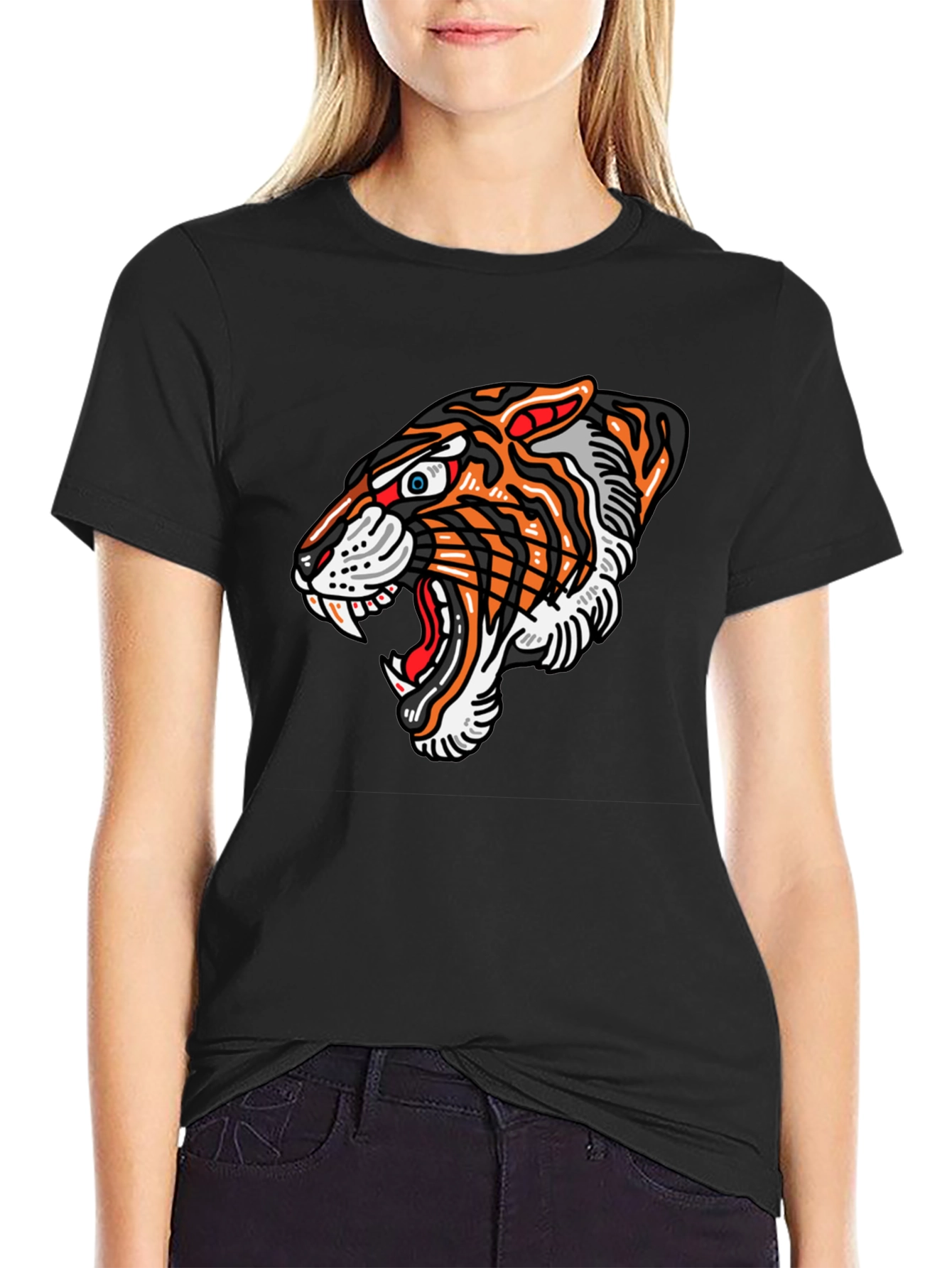 Tiger Graphic Print Black T-Shirt