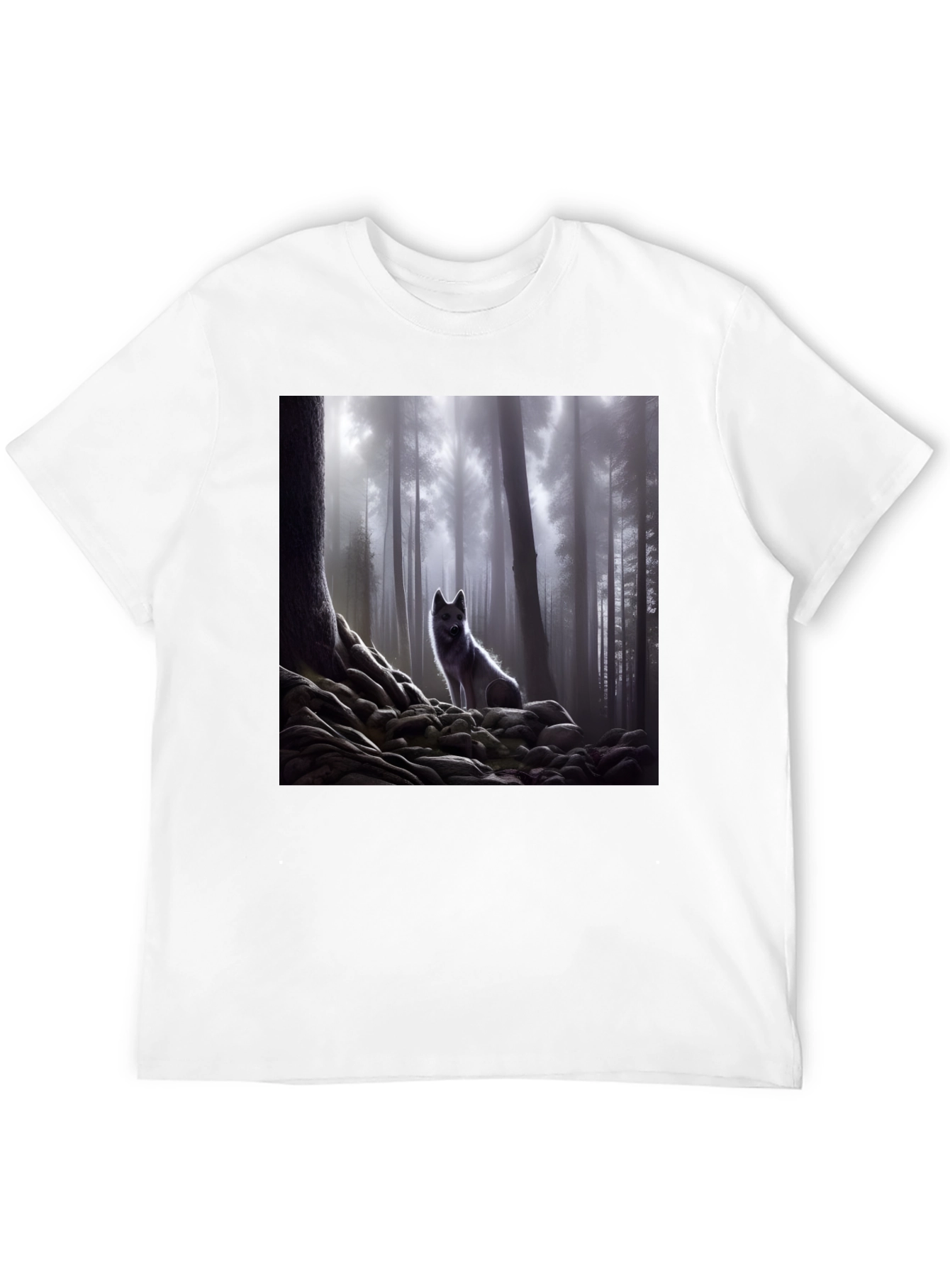 Wolf in Misty Forest Graphic Tee - Black