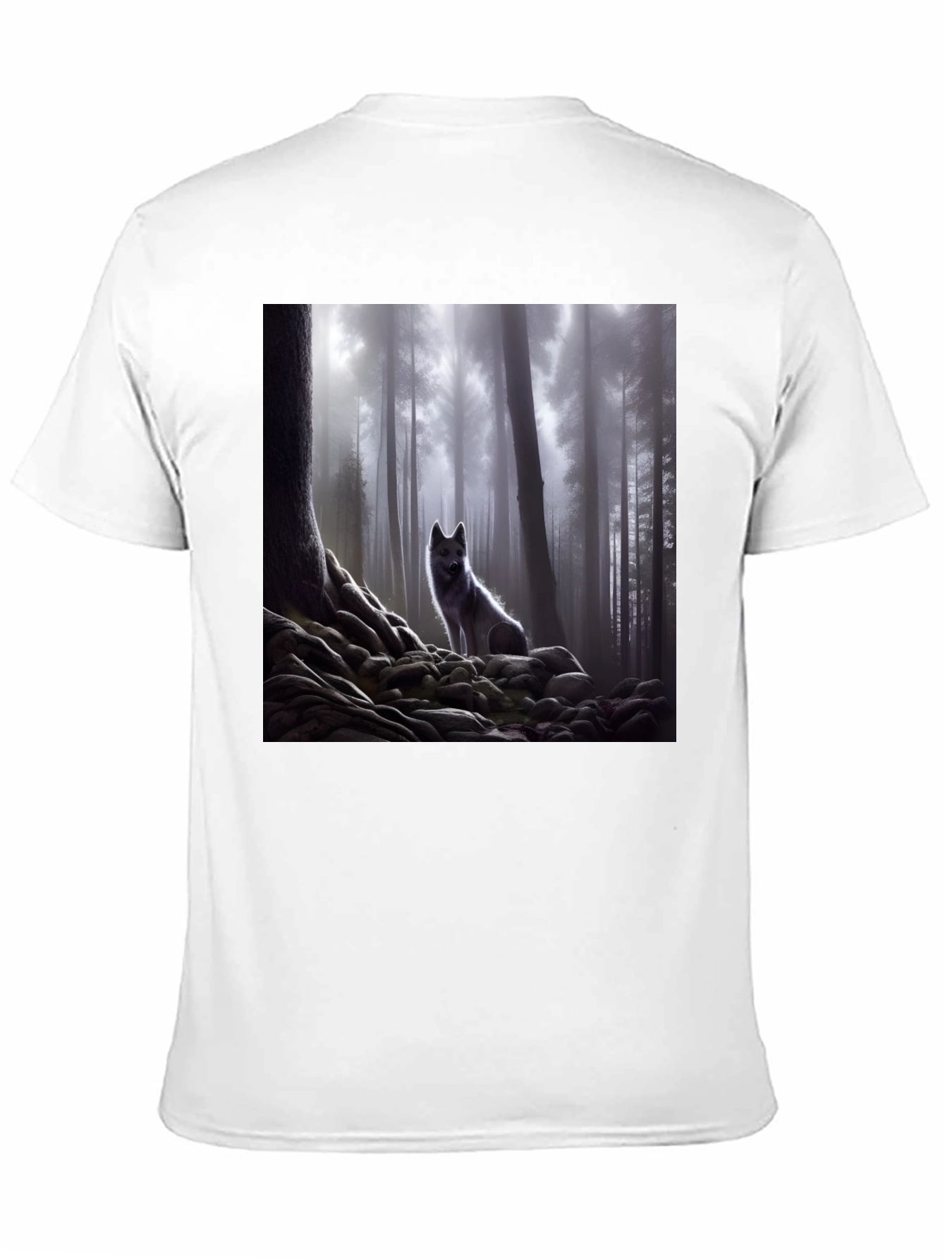 Wolf in Misty Forest Graphic Tee - Black