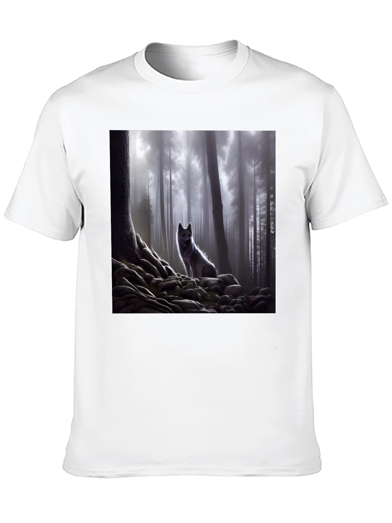 Wolf in Misty Forest Graphic Tee - Black