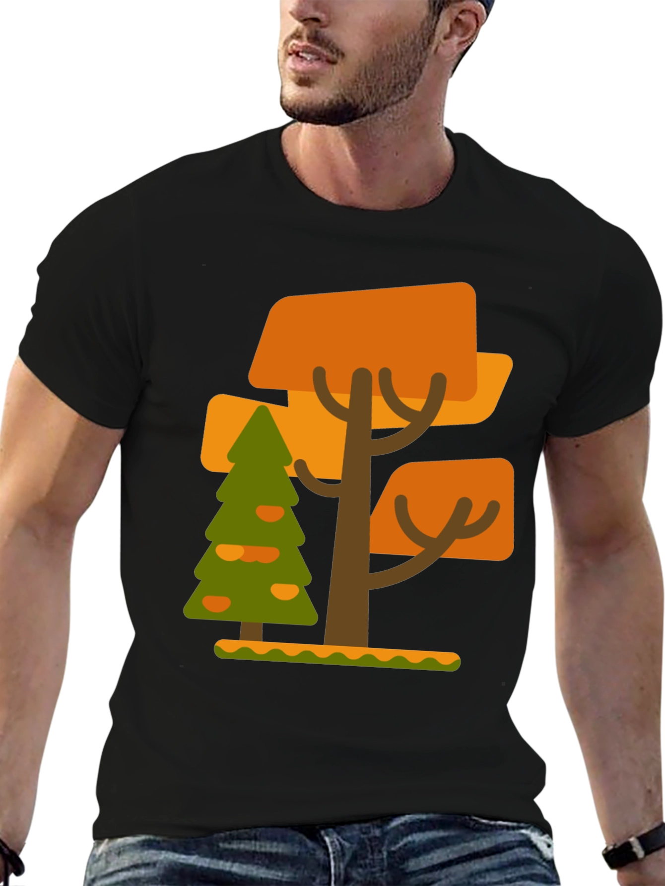 Abstract Tree Graphic Tee - Black Cotton Blend