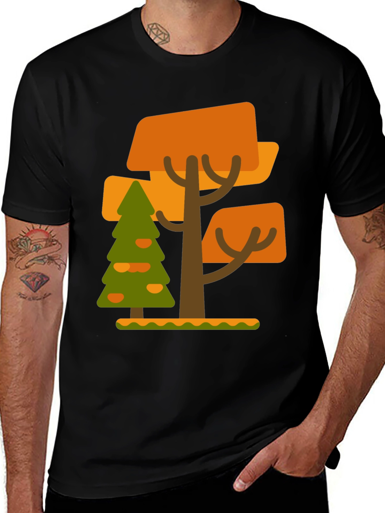 Abstract Tree Graphic Tee - Black Cotton Blend