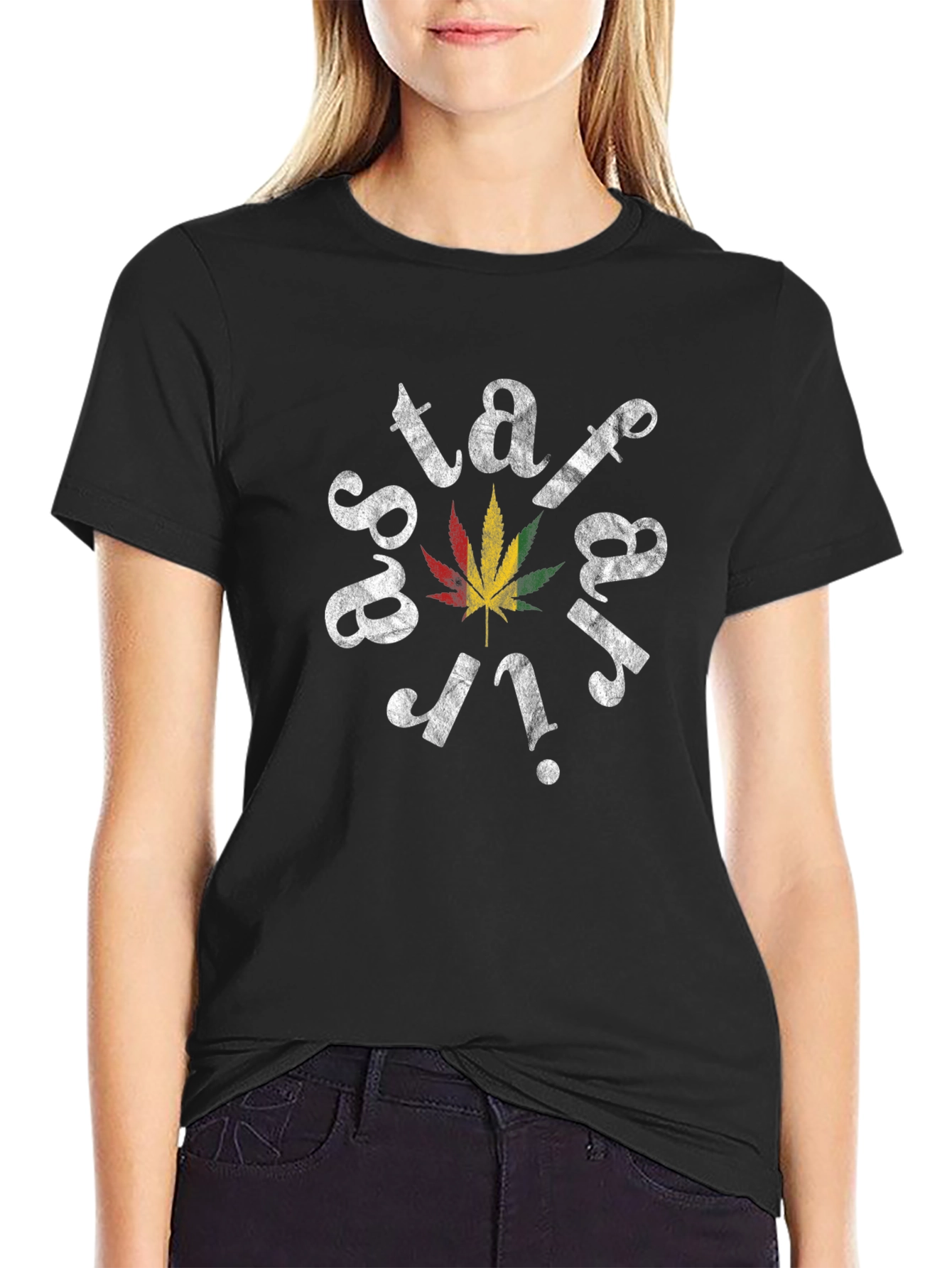 Stay High Weed Leaf Graphic Black T-Shirt