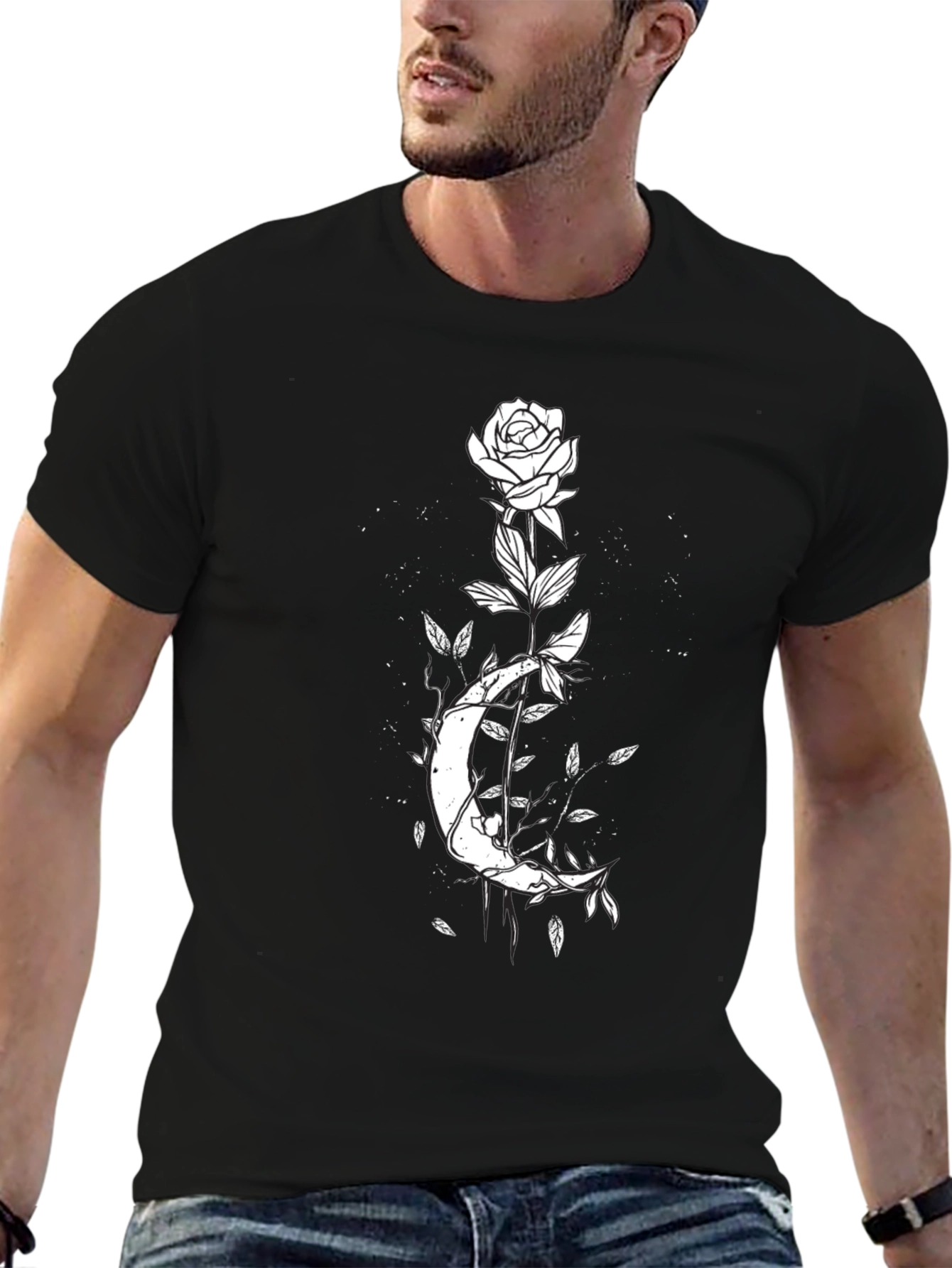 Moon Rose Graphic T-Shirt - Black