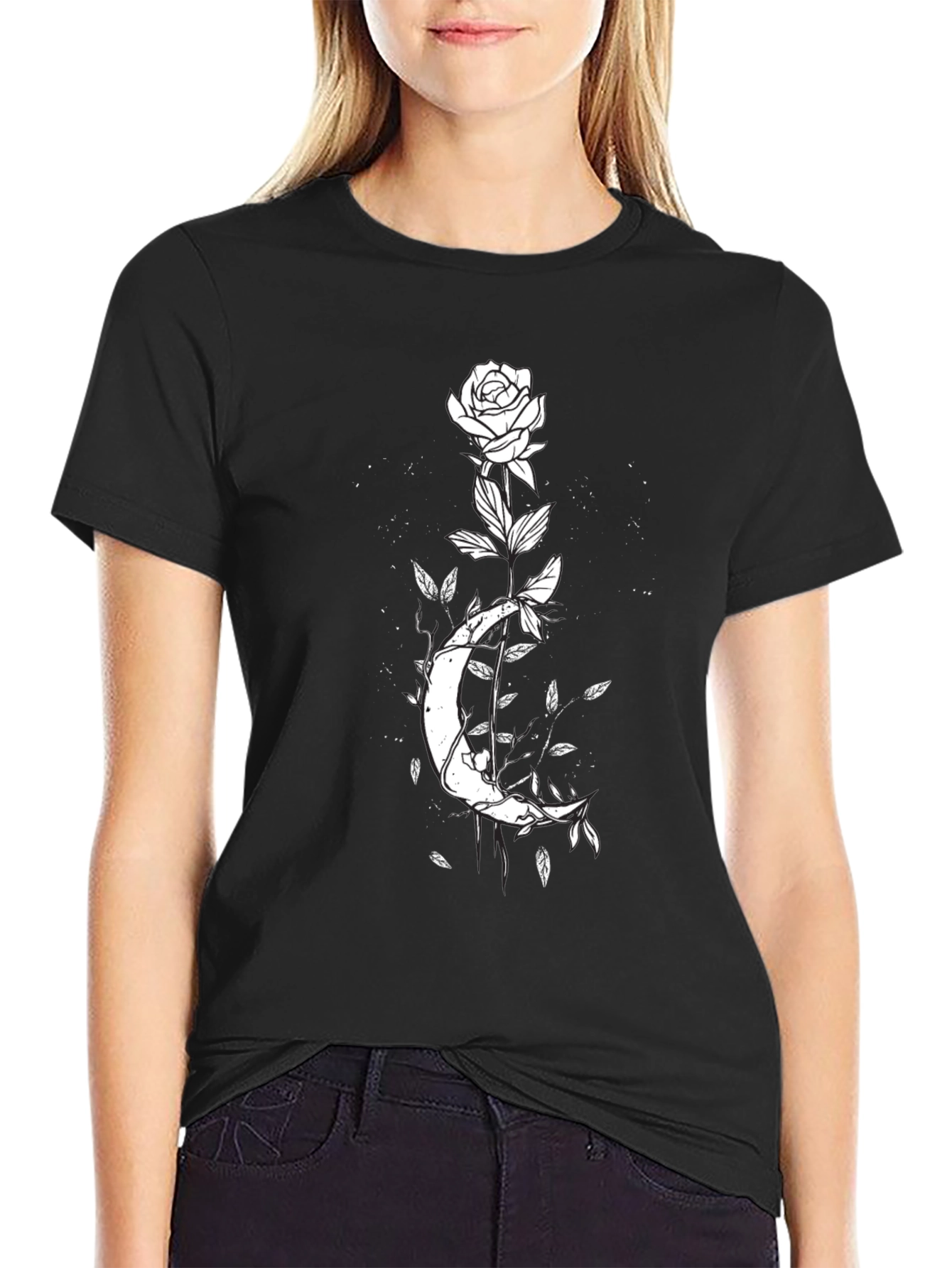 Moon Rose Graphic T-Shirt - Black