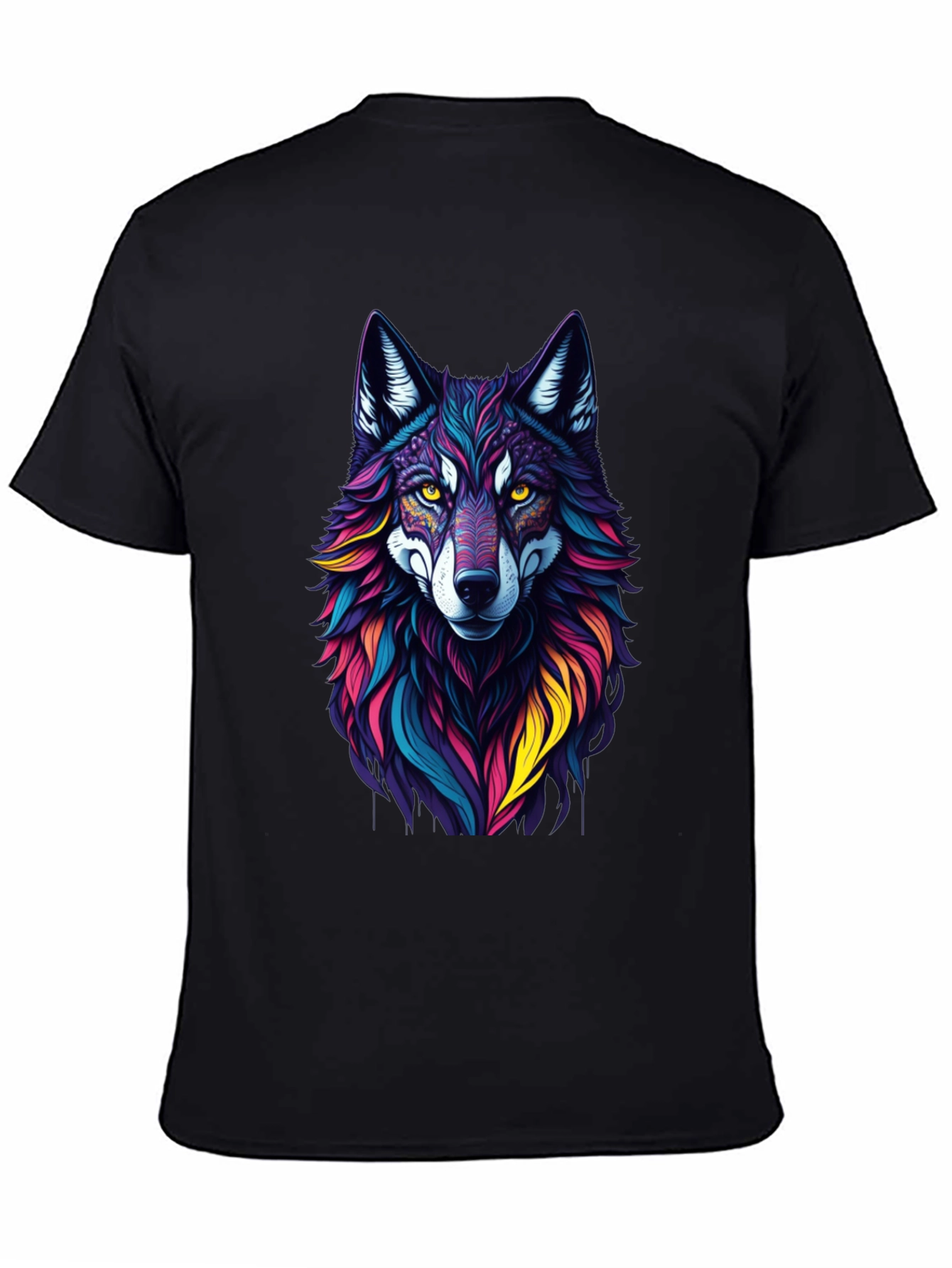 Vibrant Wolf Graphic Tee - Stylish Mens Black T-Shirt