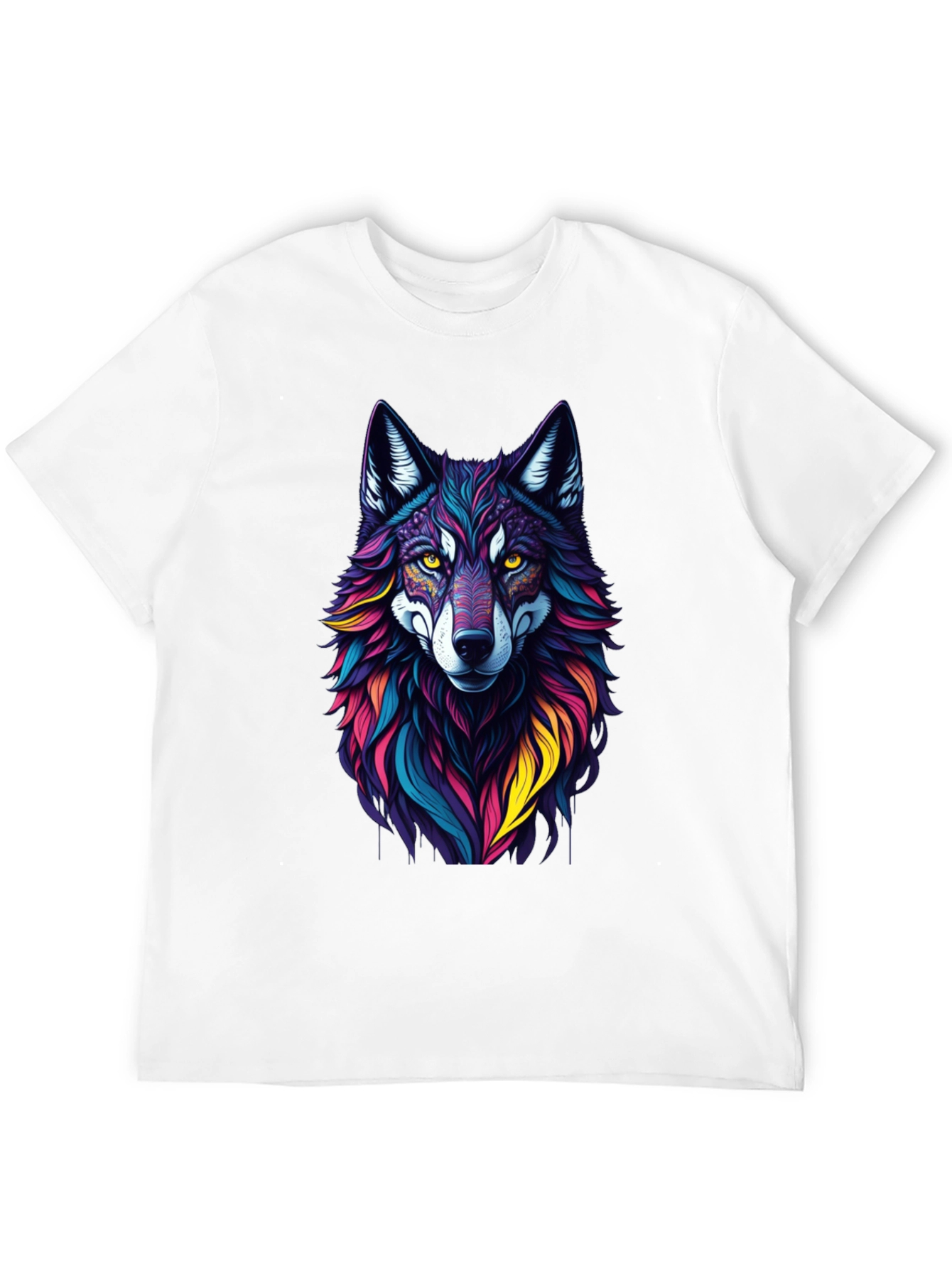 Vibrant Wolf Graphic Tee - Stylish Mens Black T-Shirt