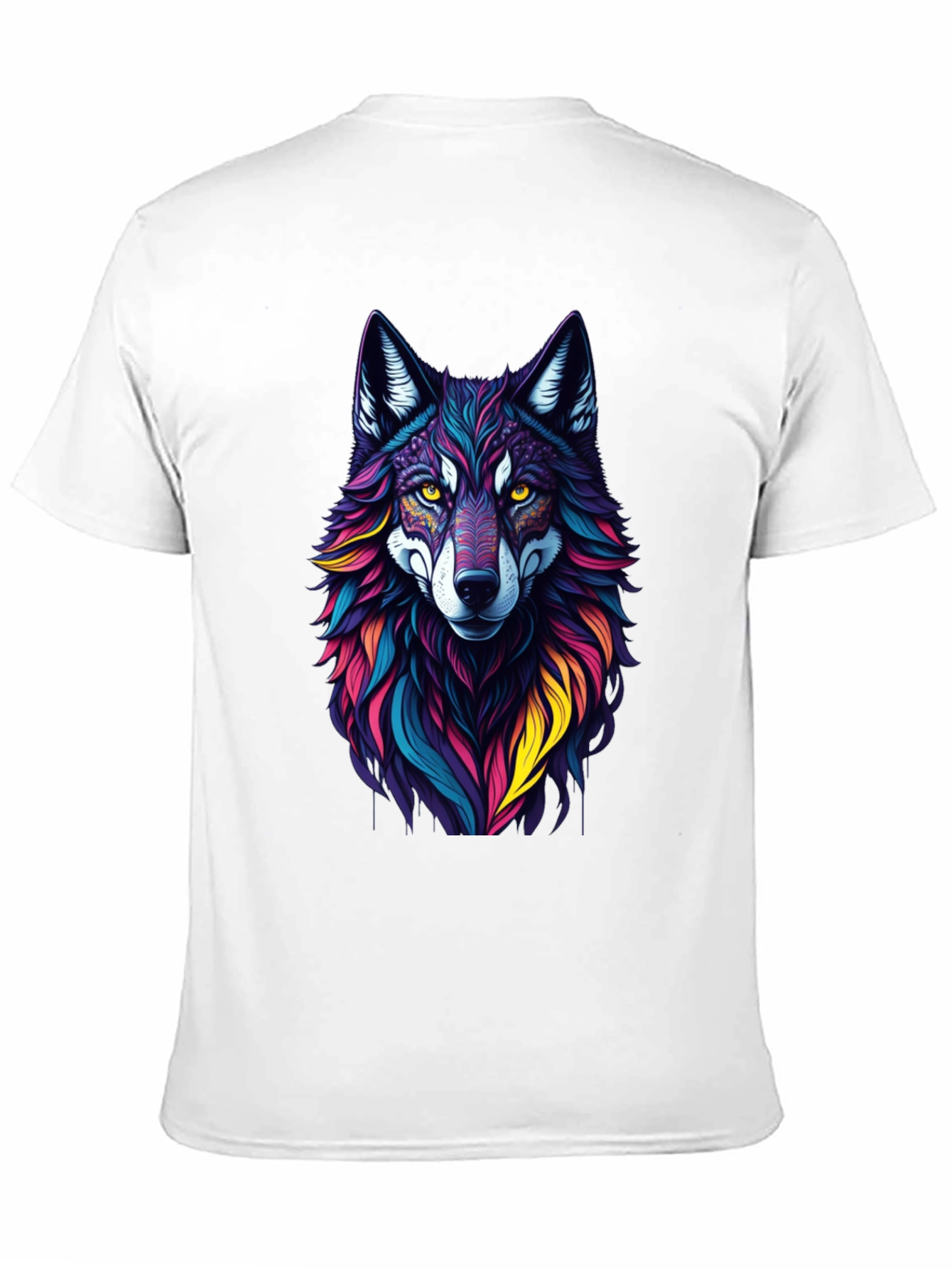 Vibrant Wolf Graphic Tee - Stylish Mens Black T-Shirt