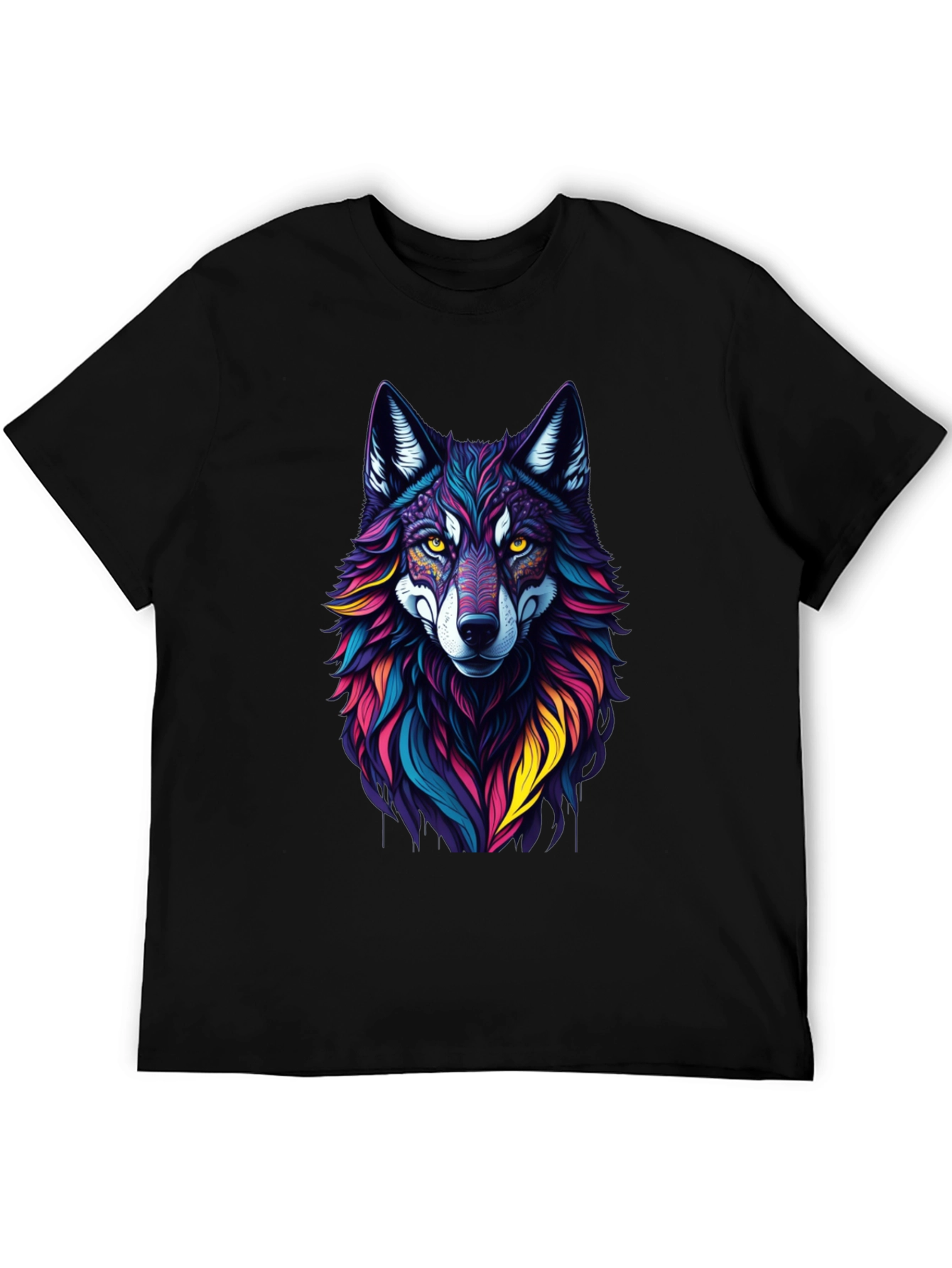 Vibrant Wolf Graphic Tee - Stylish Mens Black T-Shirt