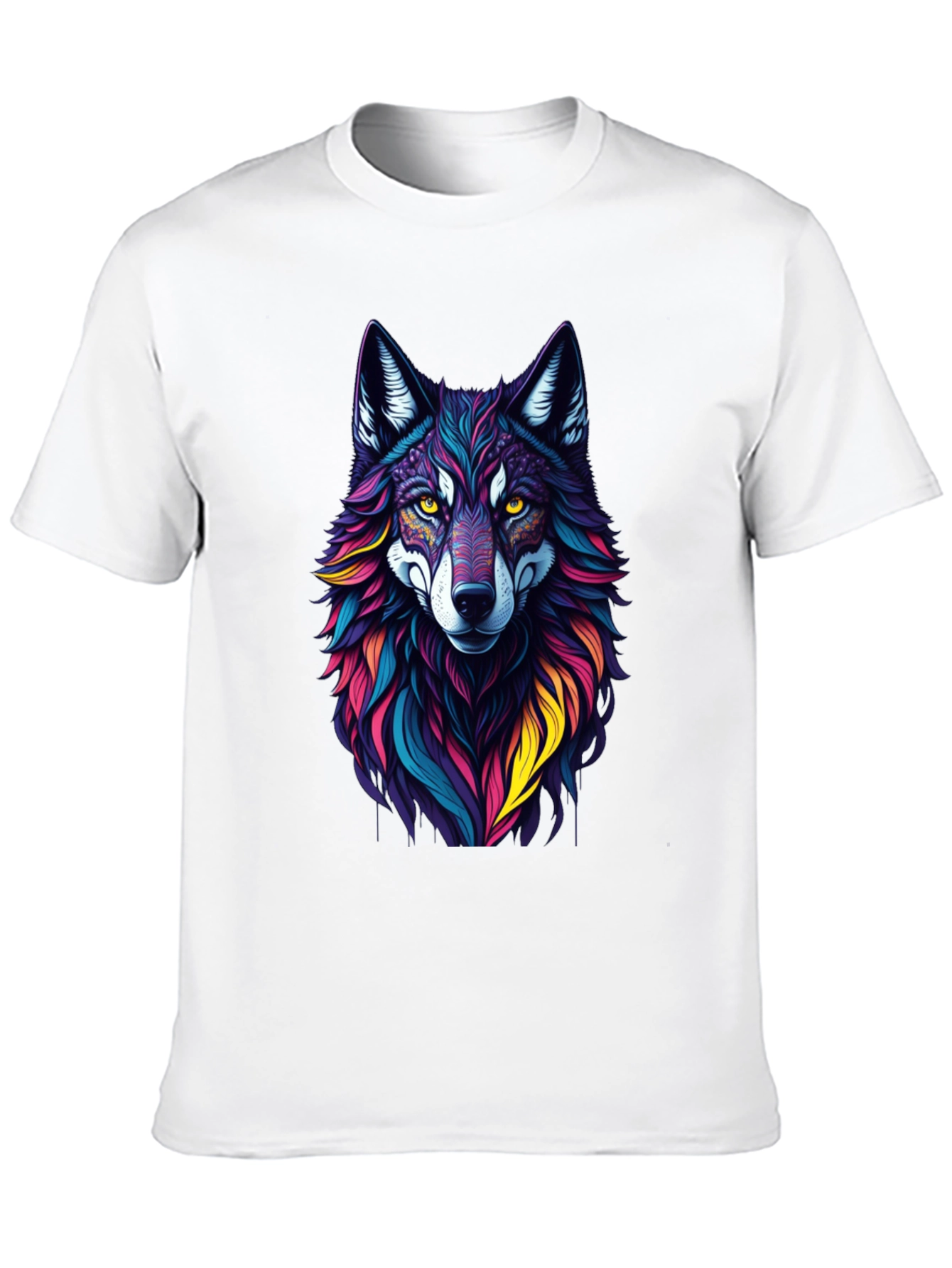 Vibrant Wolf Graphic Tee - Stylish Mens Black T-Shirt