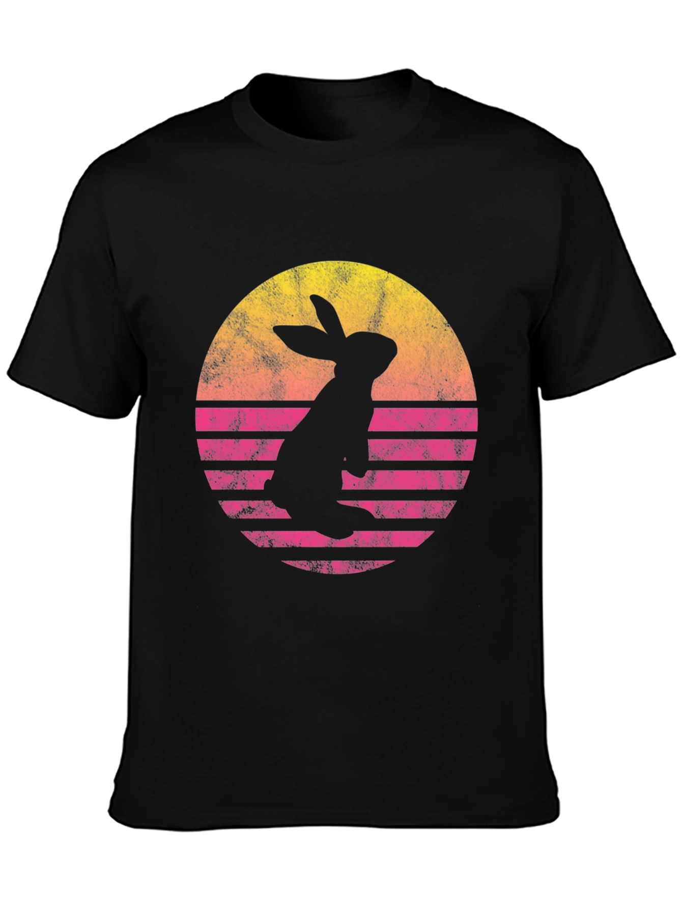 Retro Rabbit Sunset T-Shirt - Black Cotton Blend Tee