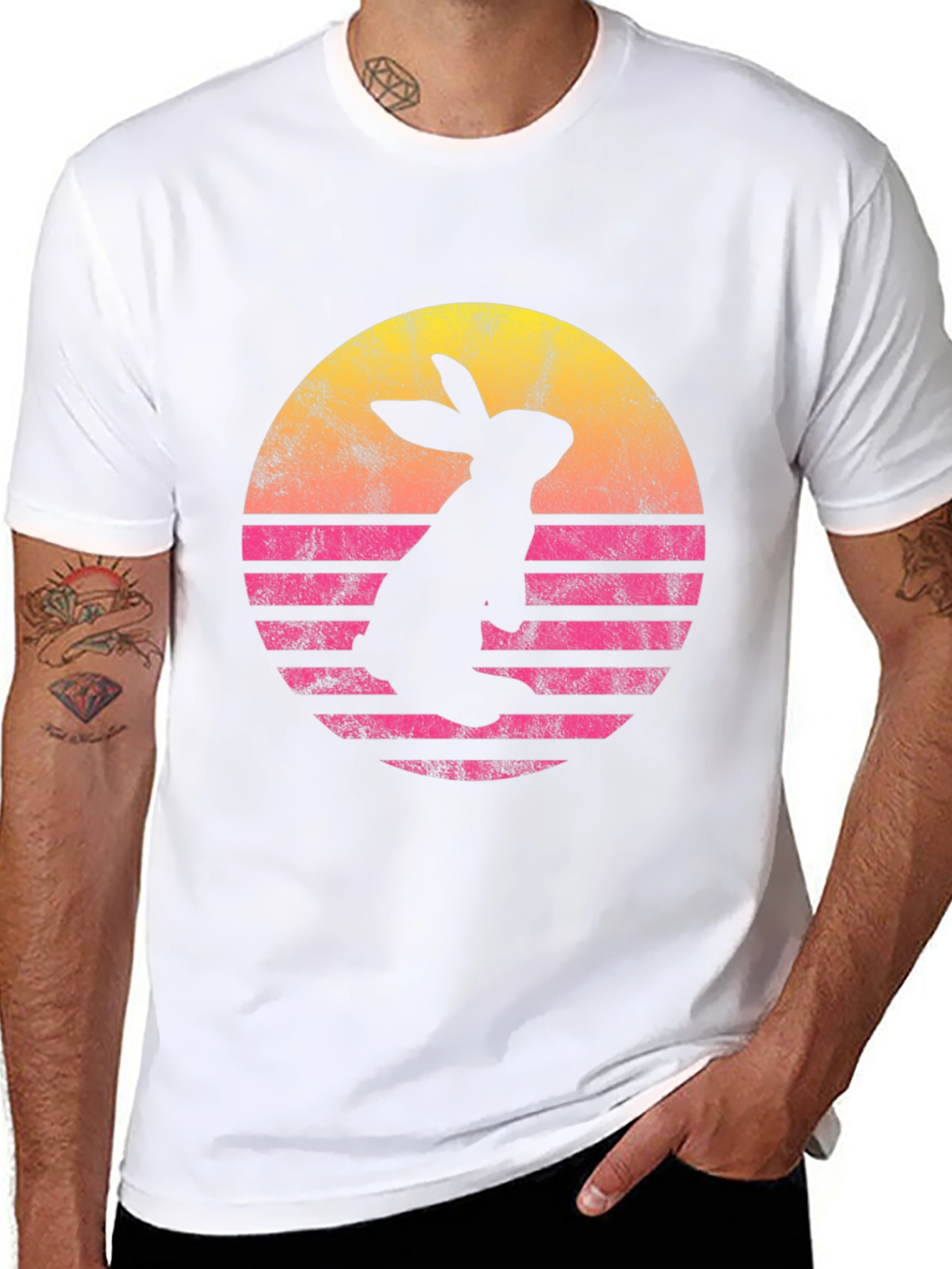 Retro Rabbit Sunset T-Shirt - Black Cotton Blend Tee