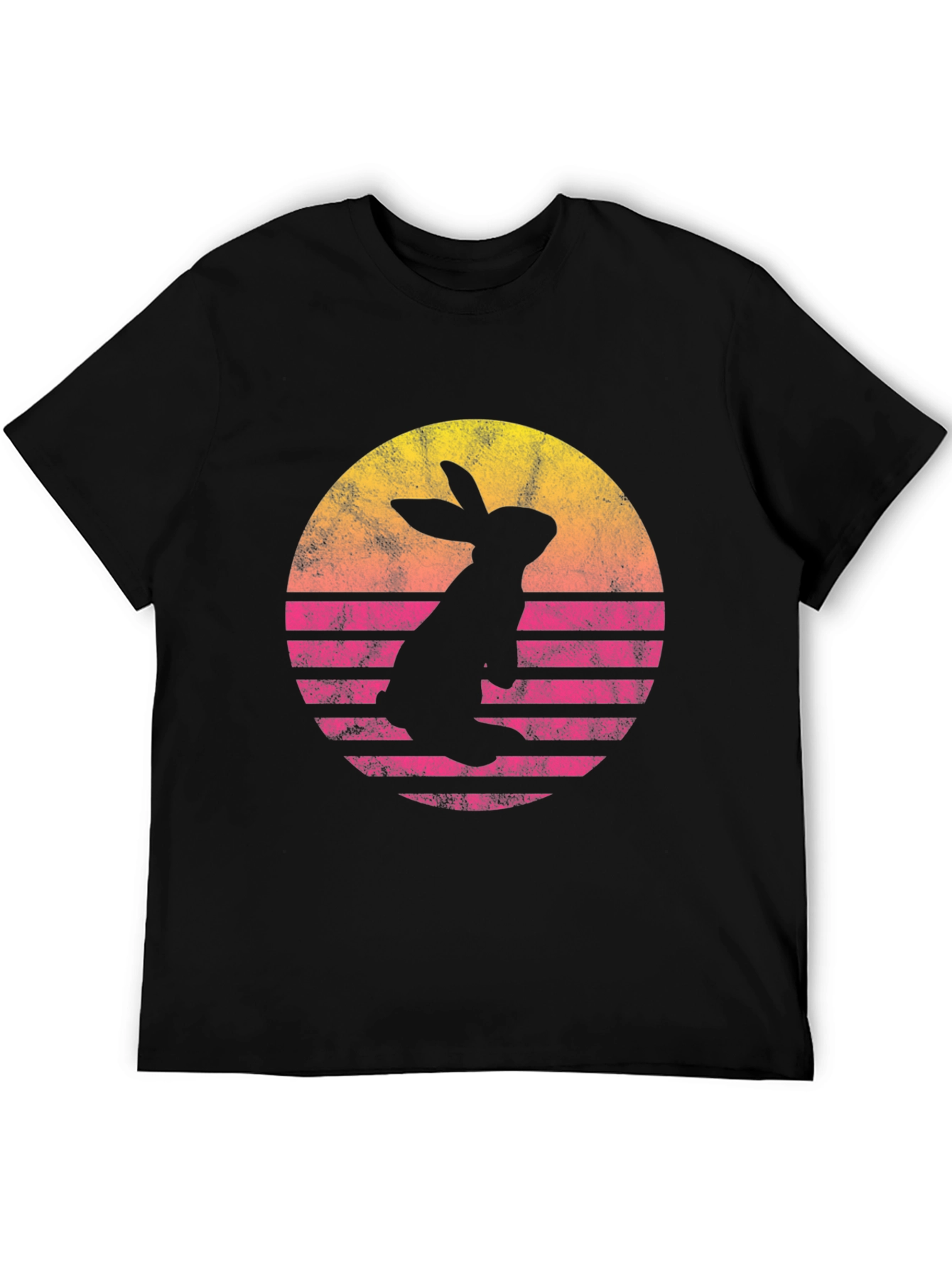 Retro Rabbit Sunset T-Shirt - Black Cotton Blend Tee