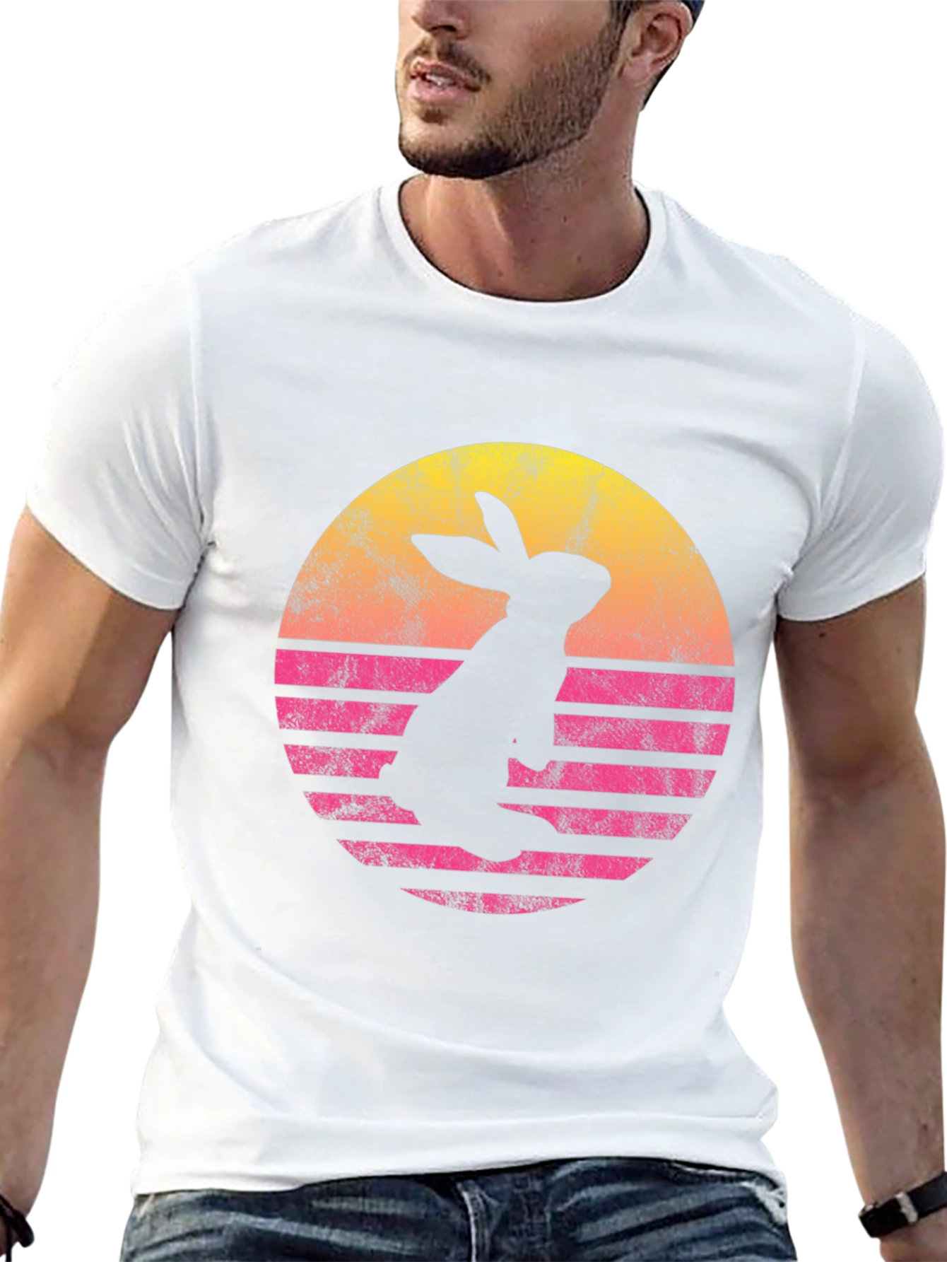 Retro Rabbit Sunset T-Shirt - Black Cotton Blend Tee