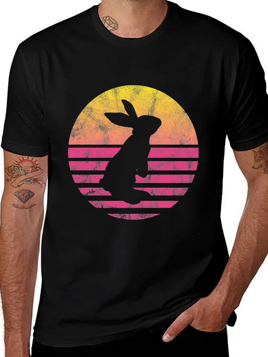 Retro Rabbit Sunset T-Shirt - Black Cotton Blend Tee