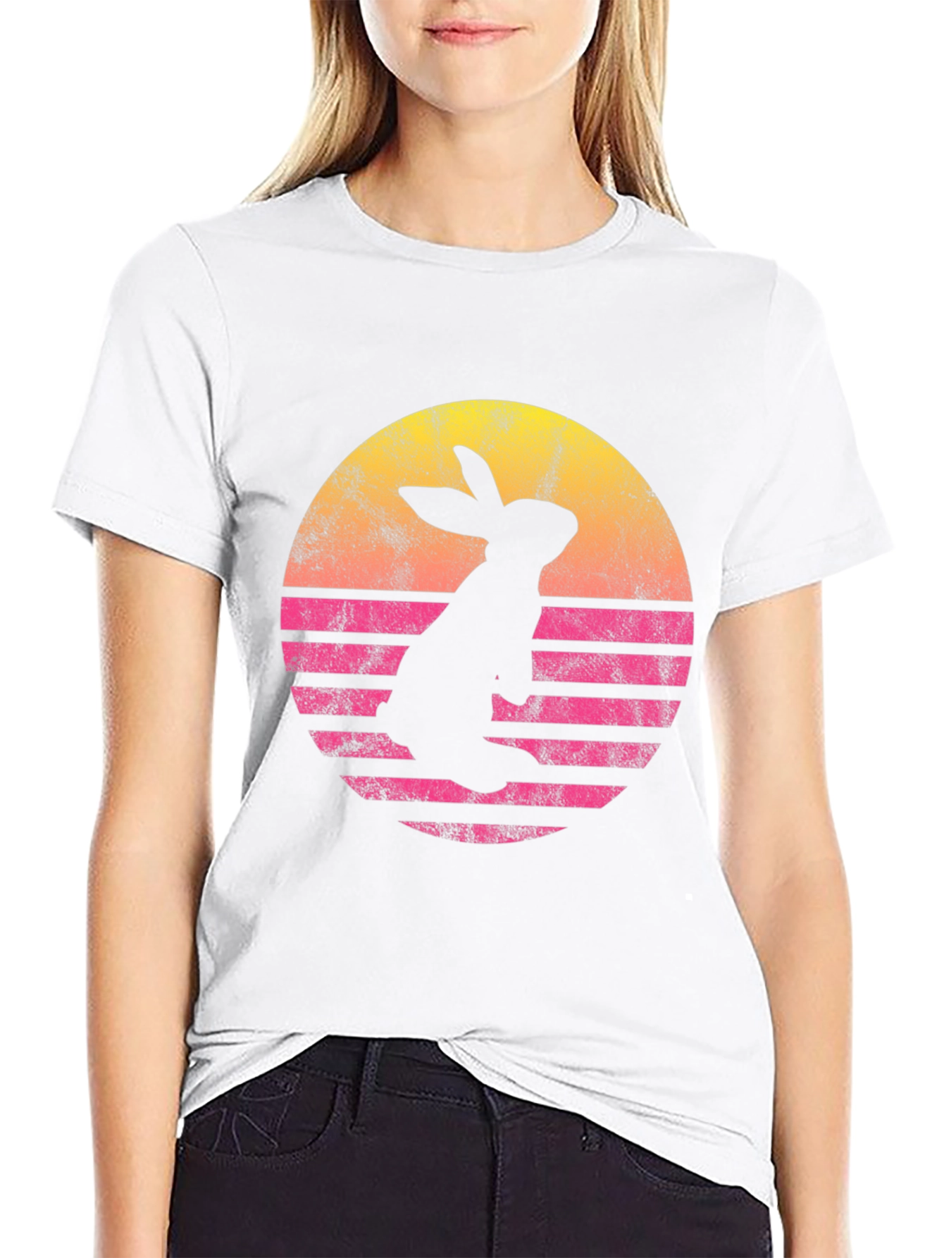 Retro Rabbit Sunset T-Shirt - Black Cotton Blend Tee