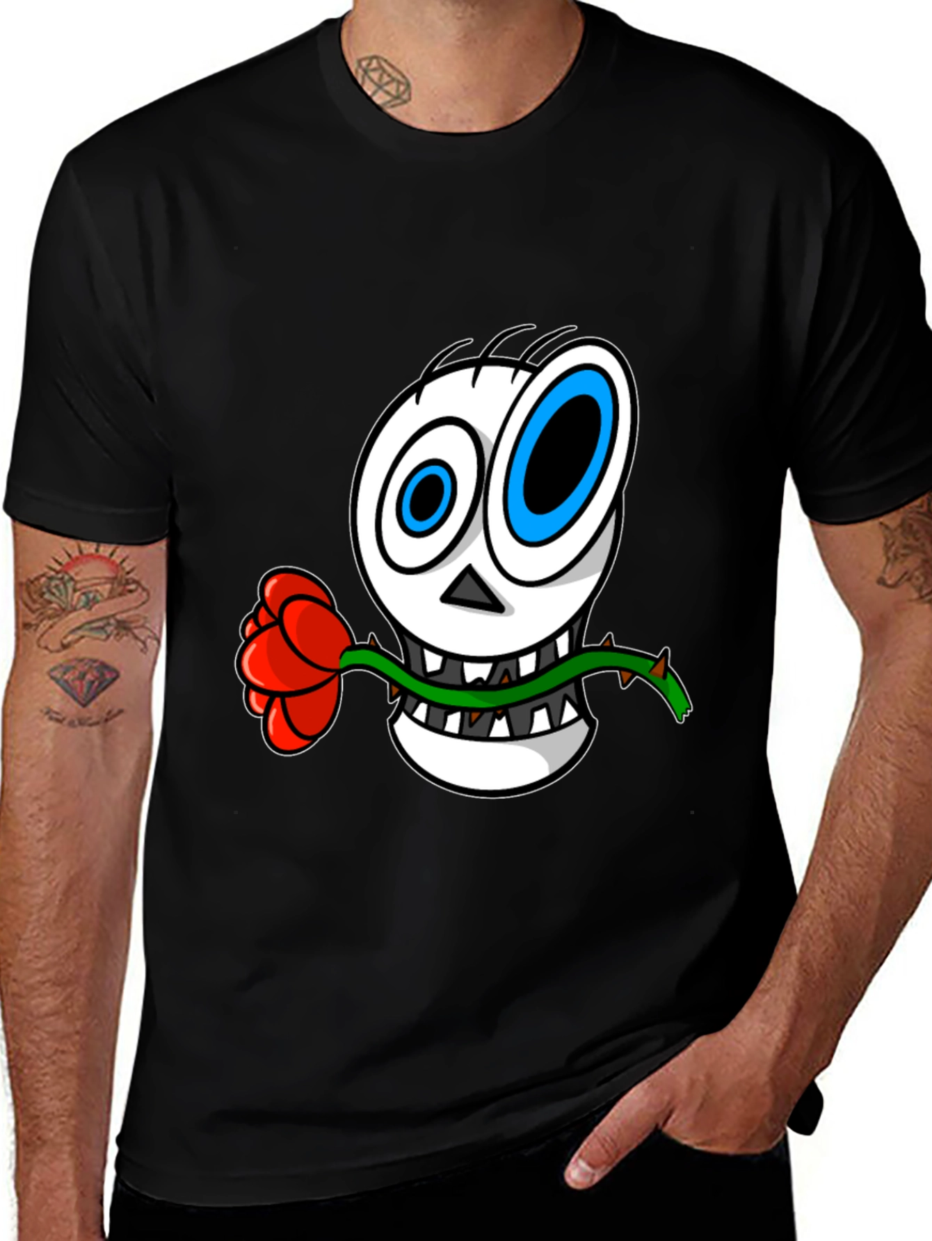 Skull Rose Graphic T-Shirt - Mens Black Tee