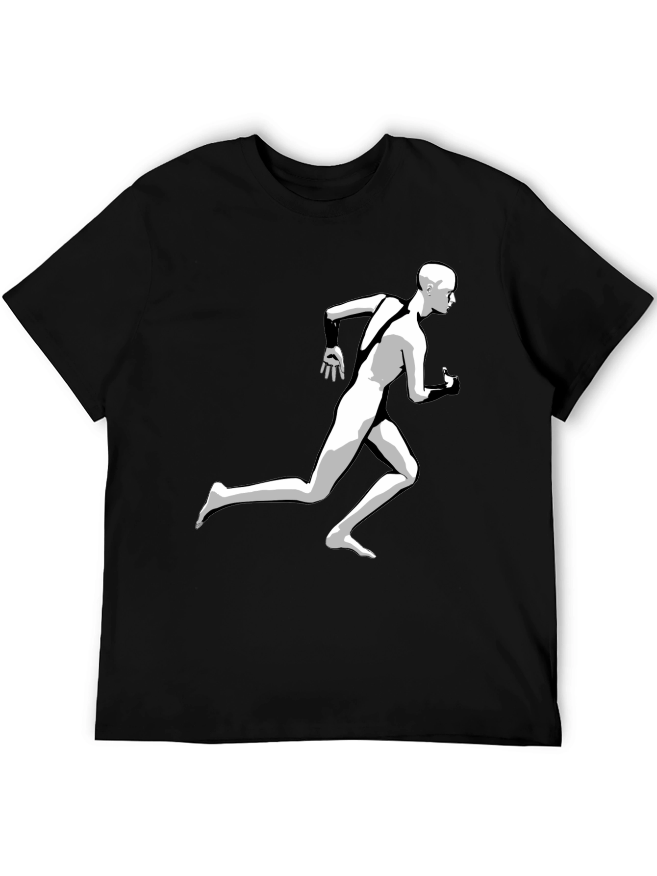 Running Man Graphic Tee - Black Cotton T-Shirt