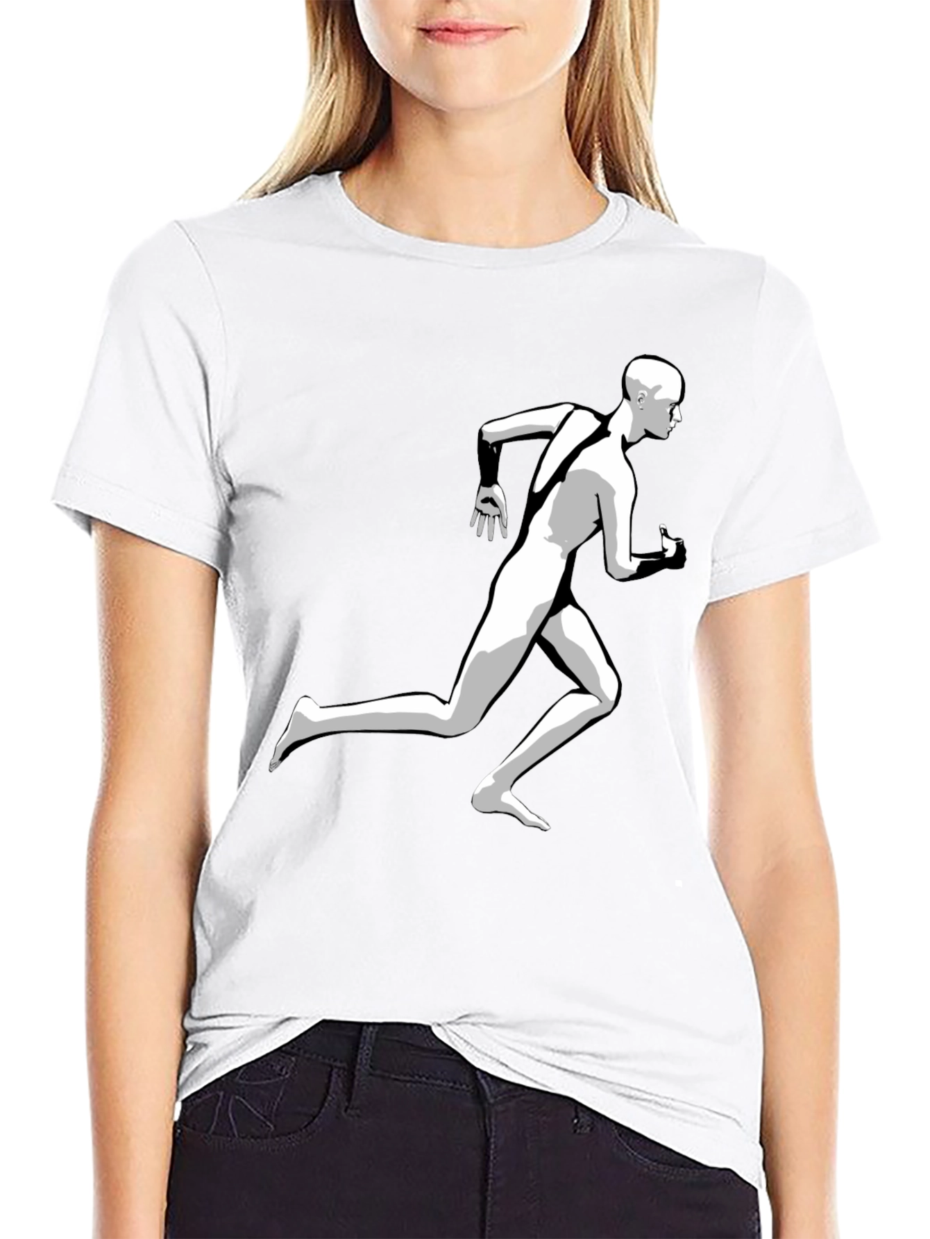 Running Man Graphic Tee - Black Cotton T-Shirt