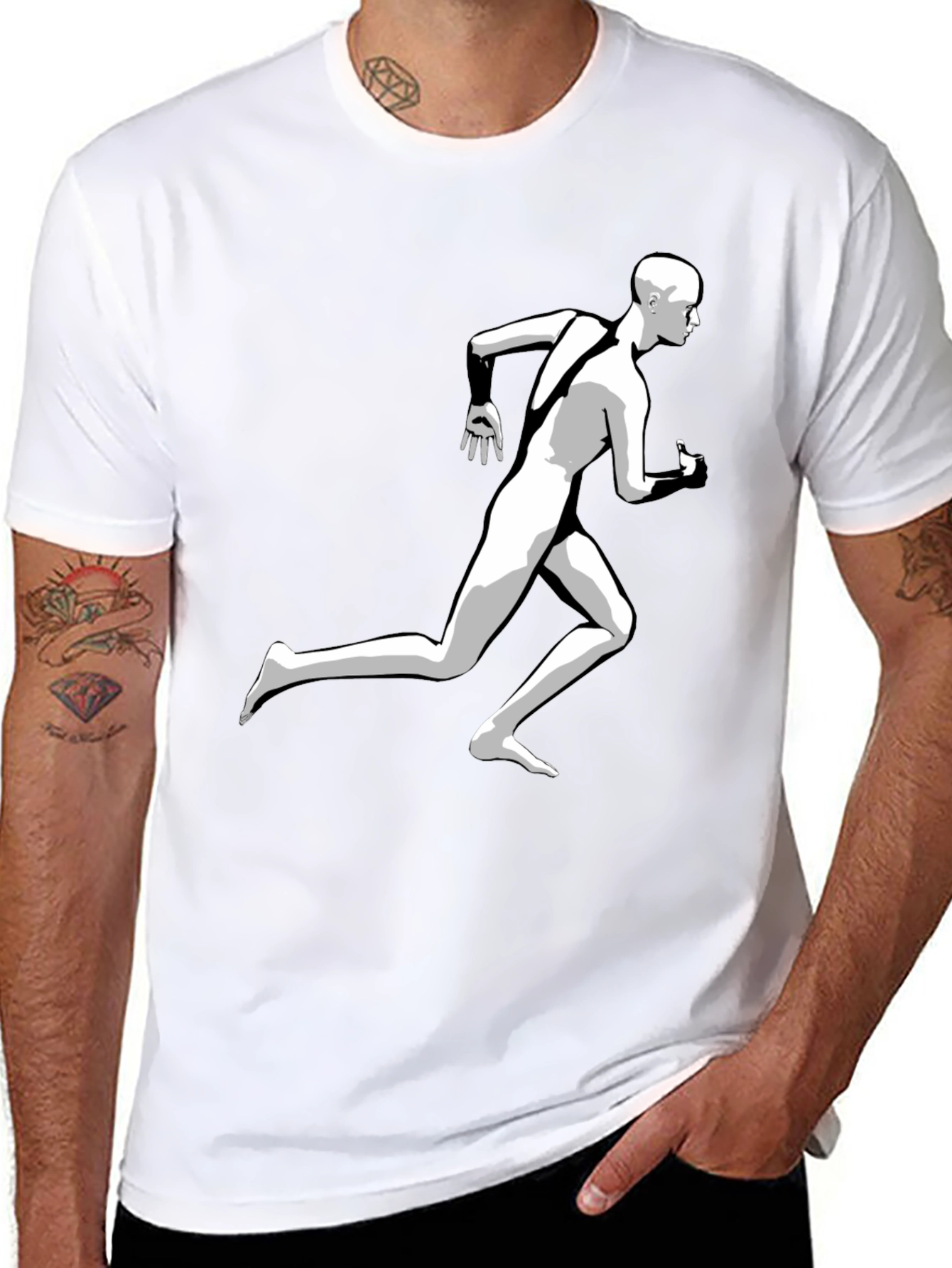Running Man Graphic Tee - Black Cotton T-Shirt