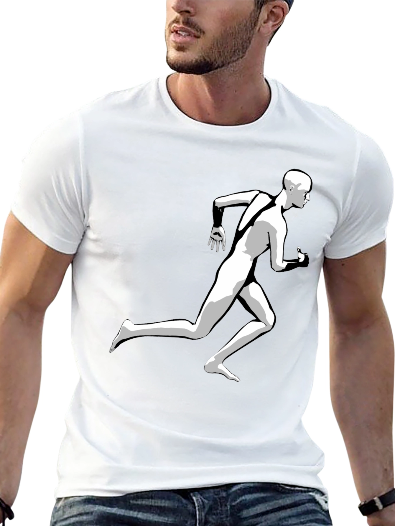 Running Man Graphic Tee - Black Cotton T-Shirt