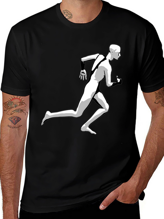 Running Man Graphic Tee - Black Cotton T-Shirt