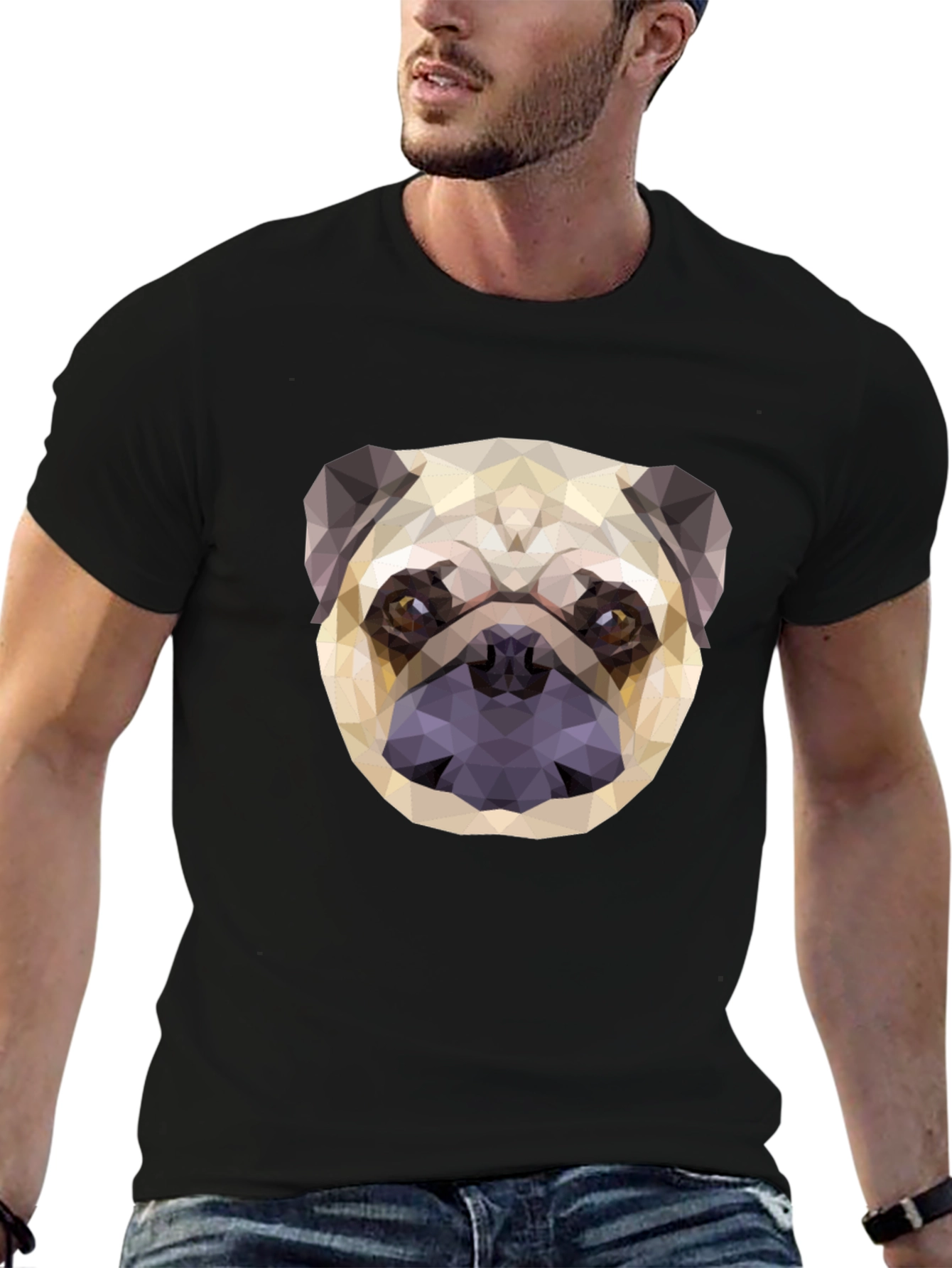 Geometric Pug Graphic Tee - Modern Dog Lovers T-Shirt