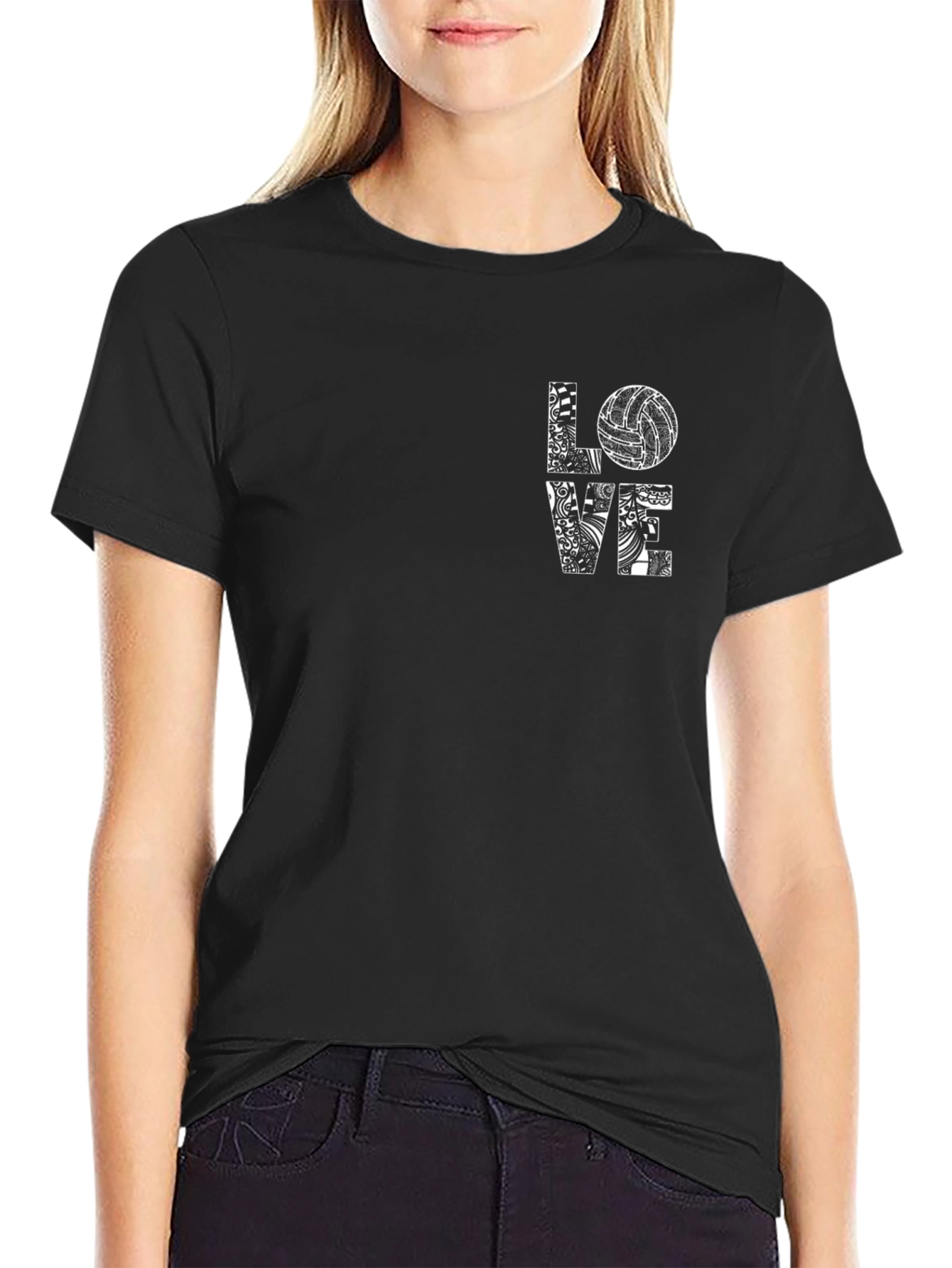 Volleyball Love Graphic Tee - Black Cotton T-Shirt
