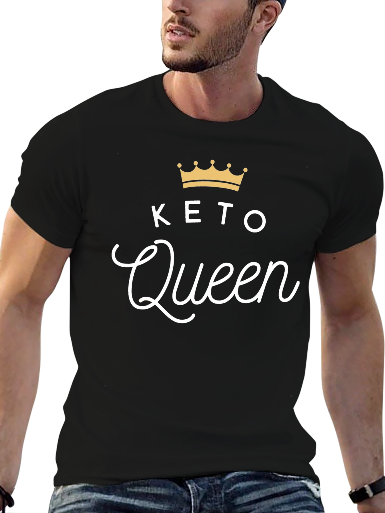 Keto Queen Black T-Shirt - Gold Crown Design
