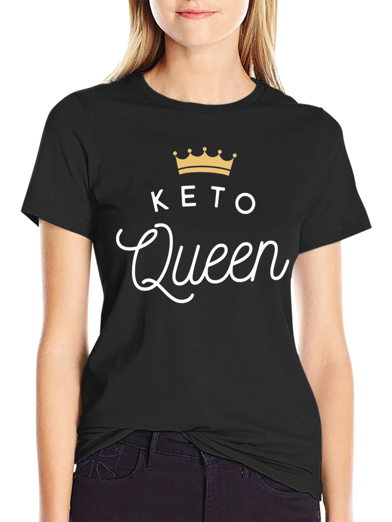 Keto Queen Black T-Shirt - Gold Crown Design