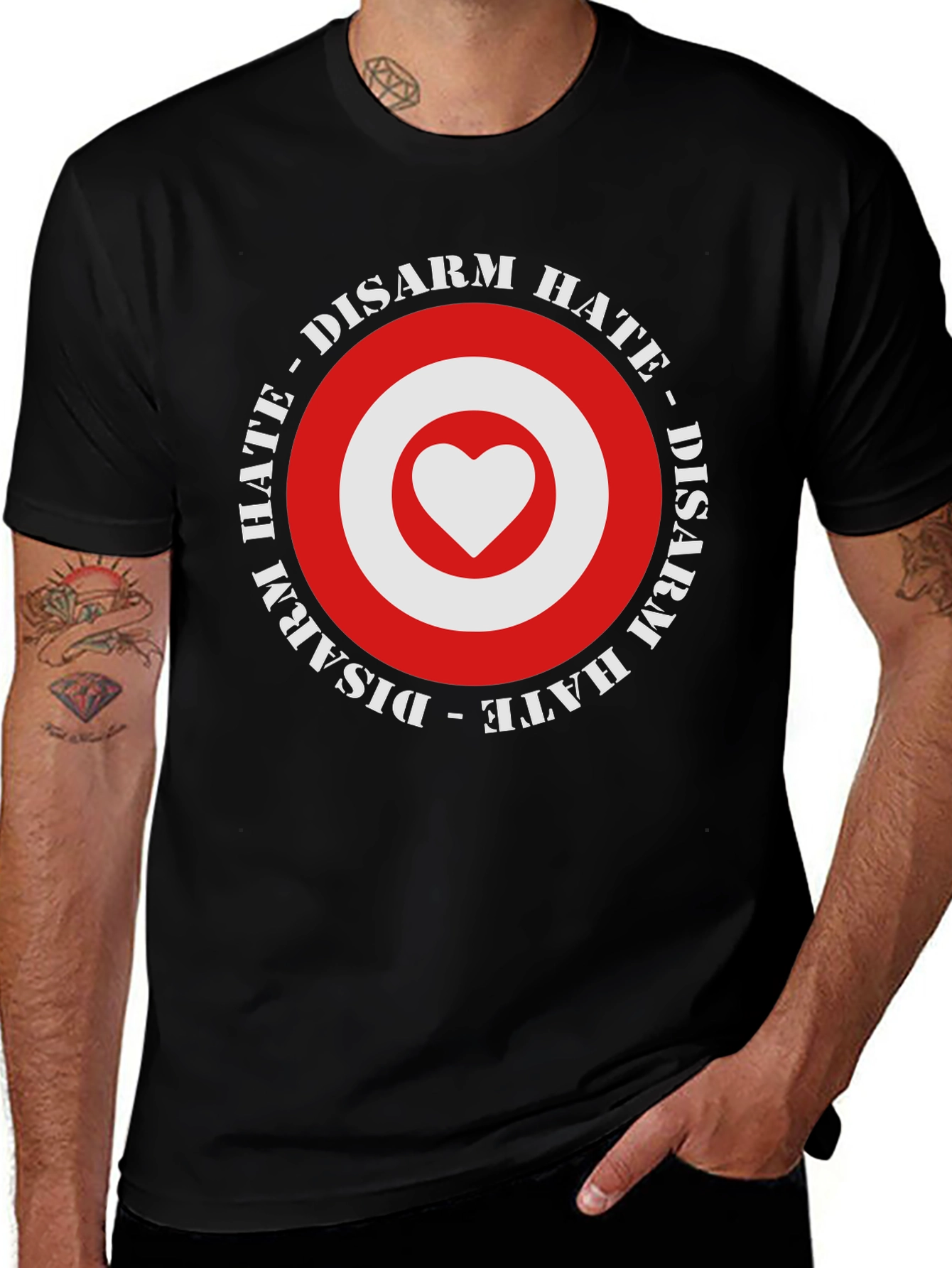 Disarm Hate Heart Target T-Shirt - Black