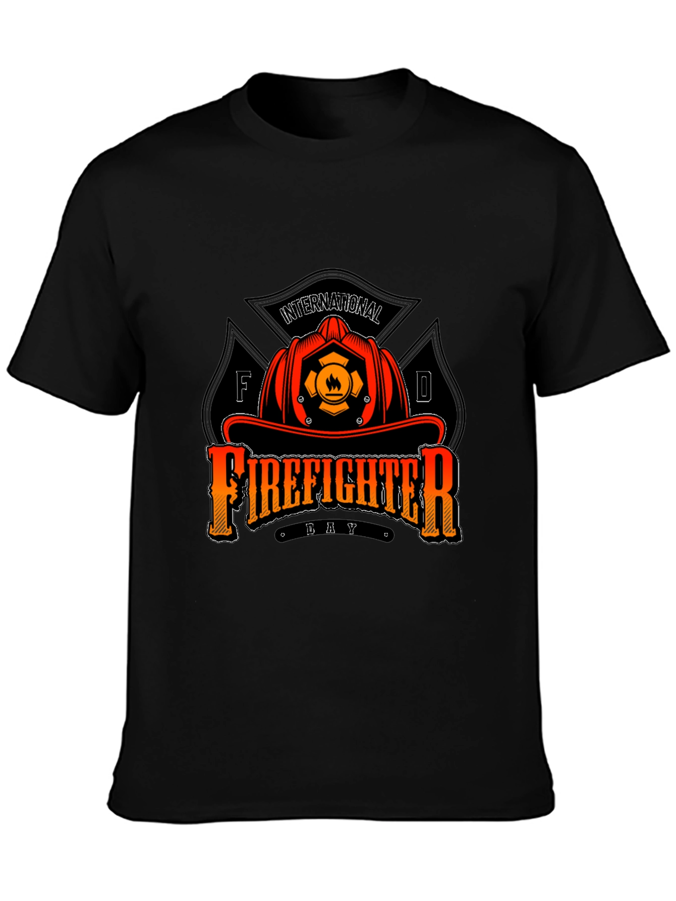 Firefighter Day T-Shirt - Black Crew Neck Tee
