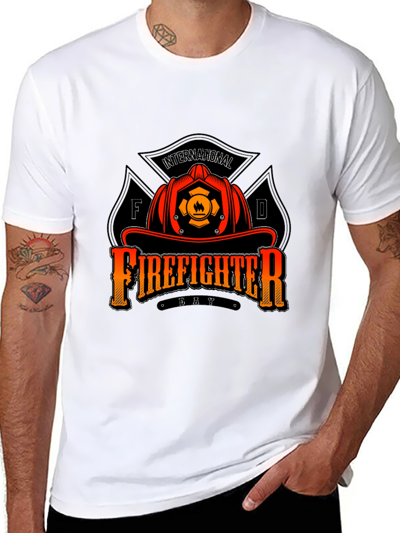 Firefighter Day T-Shirt - Black Crew Neck Tee