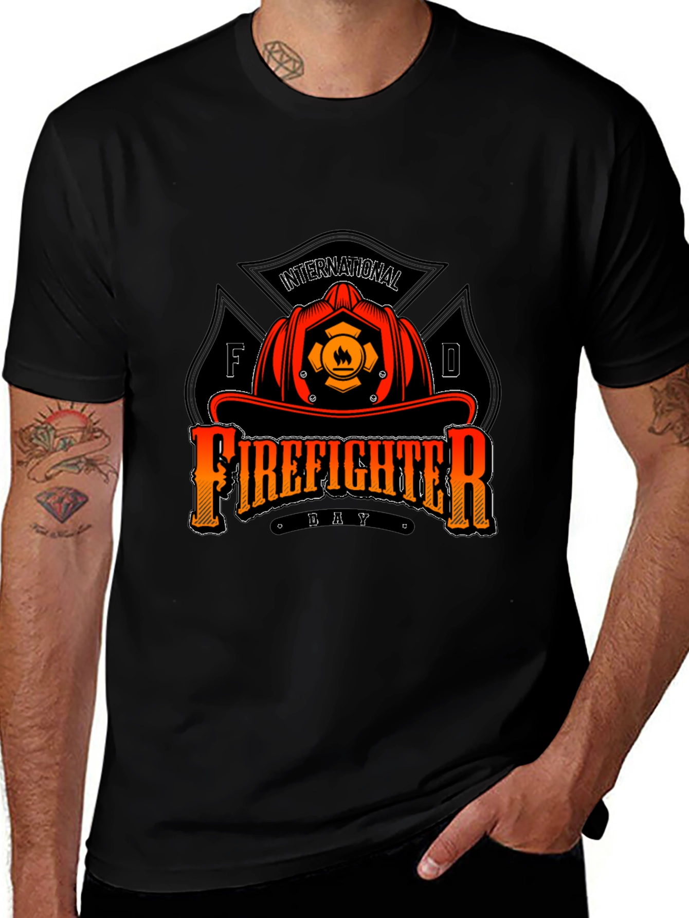 Firefighter Day T-Shirt - Black Crew Neck Tee