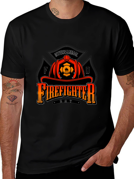 Firefighter Day T-Shirt - Black Crew Neck Tee