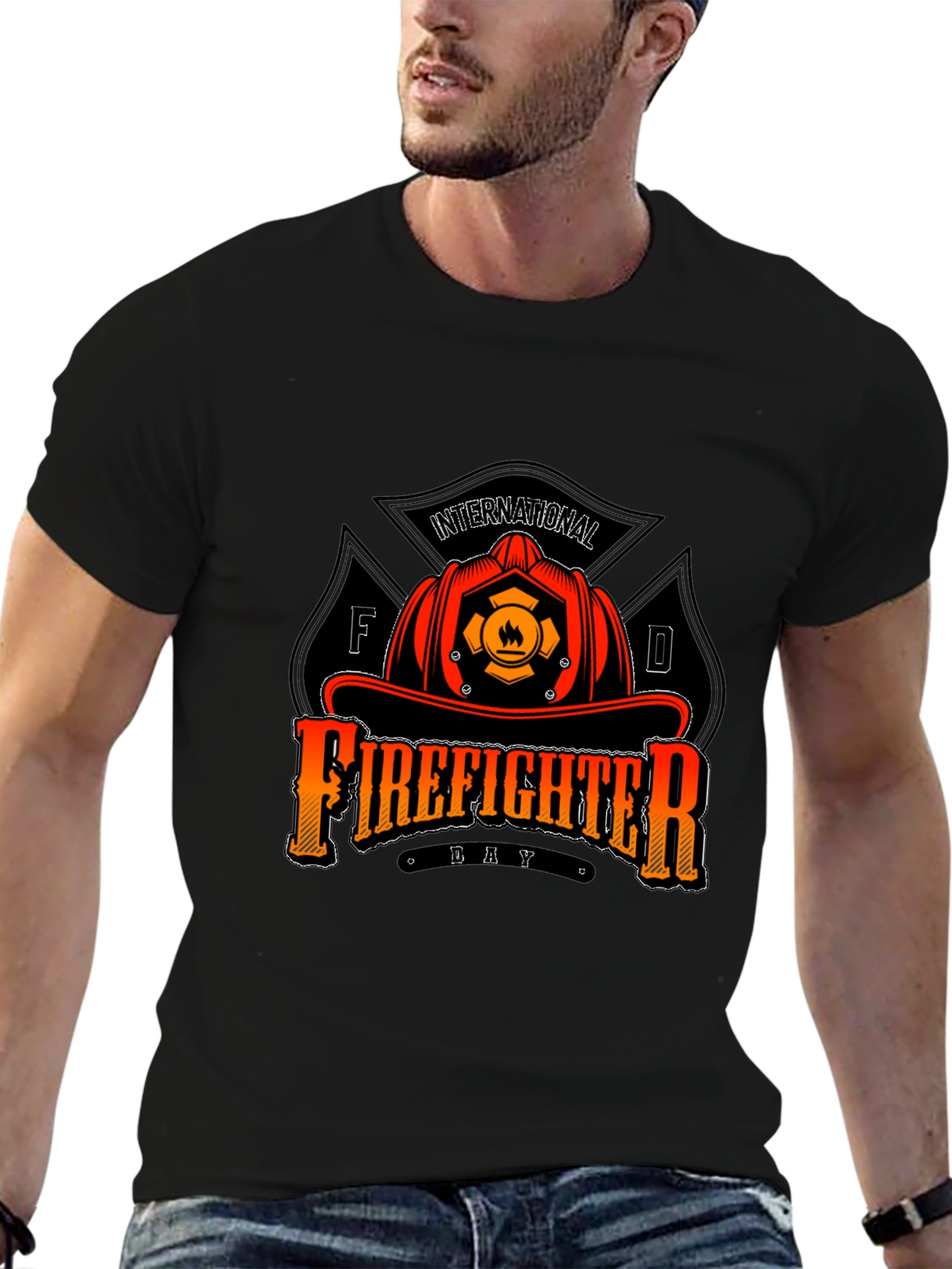 Firefighter Day T-Shirt - Black Crew Neck Tee