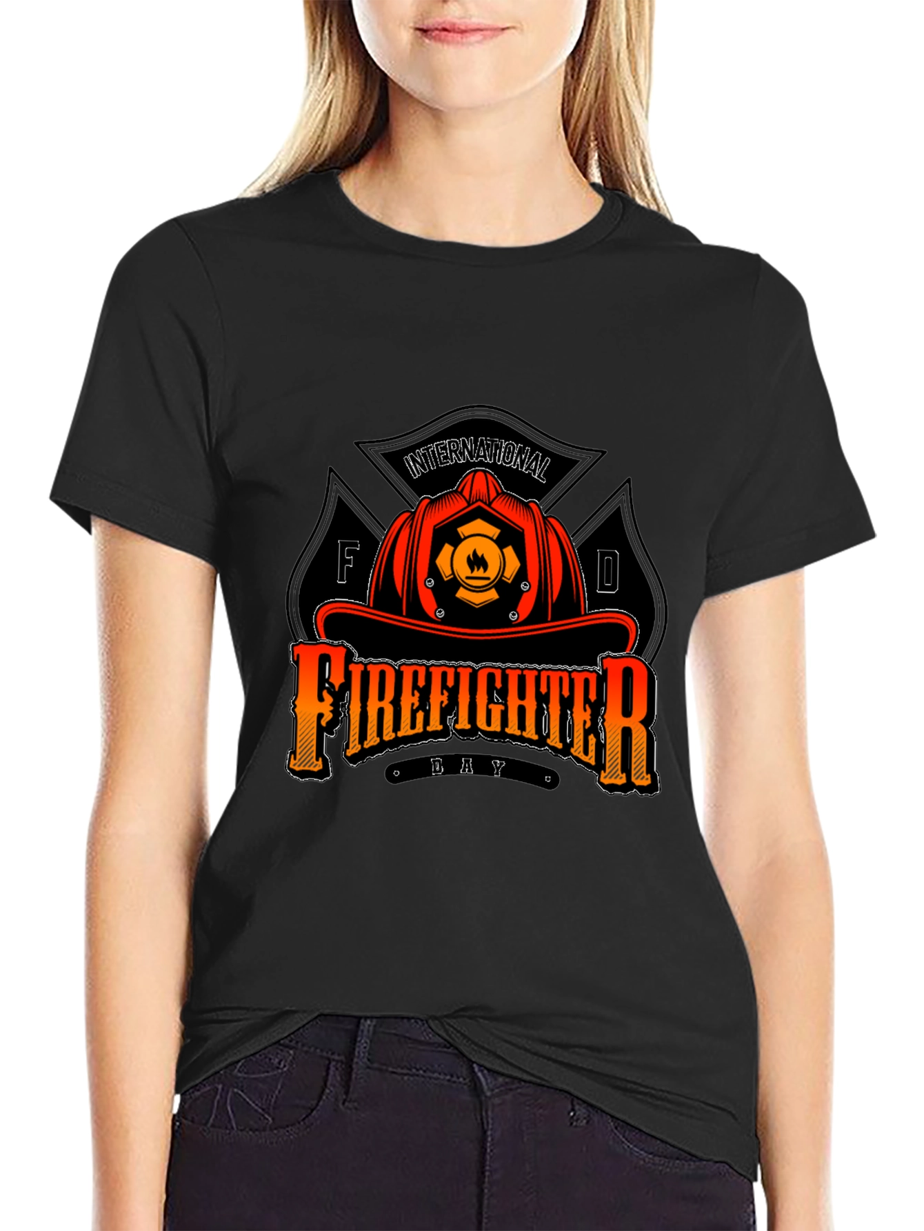 Firefighter Day T-Shirt - Black Crew Neck Tee
