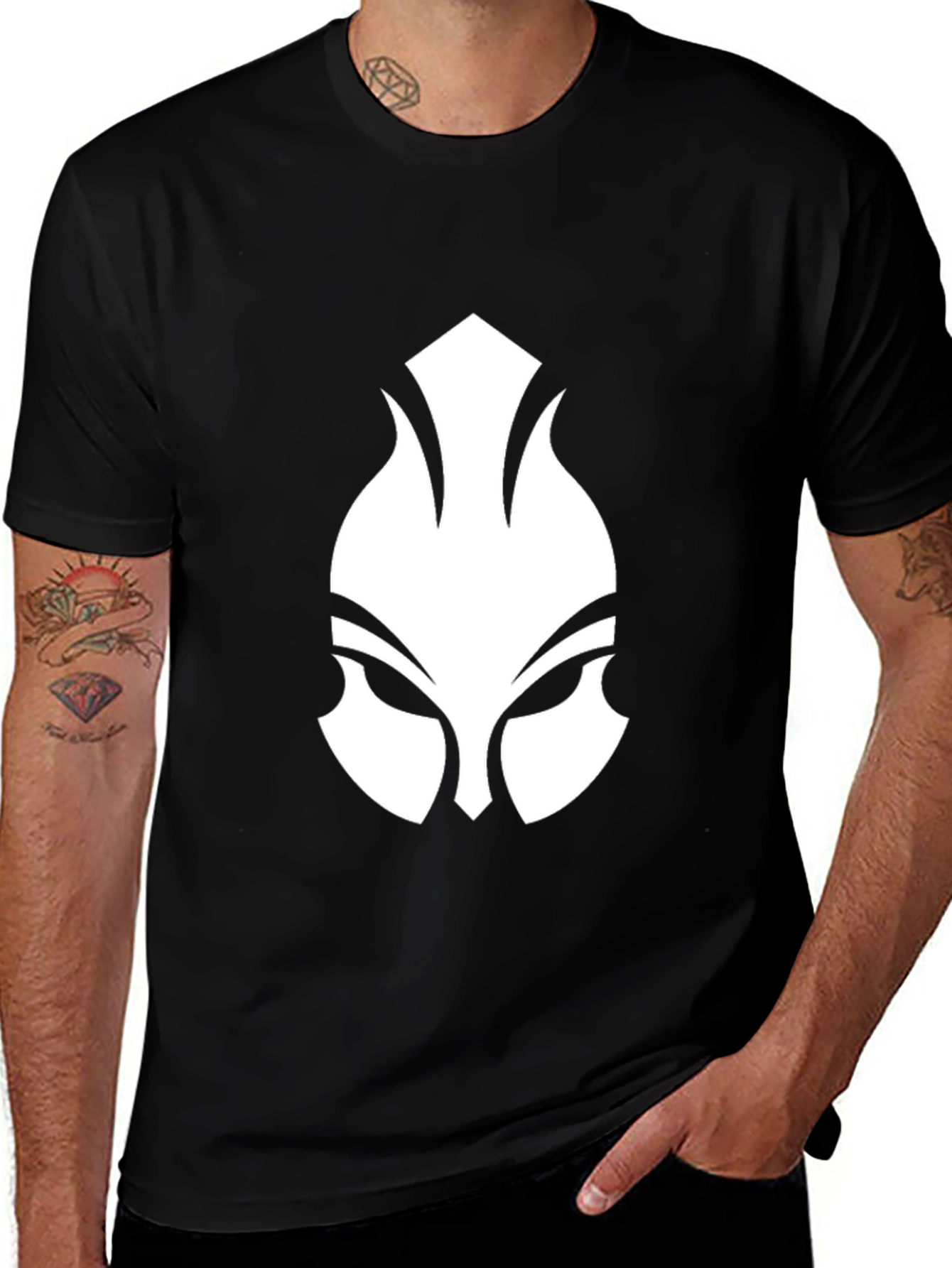 Graphic Black T-Shirt - White Spartan Mask Design