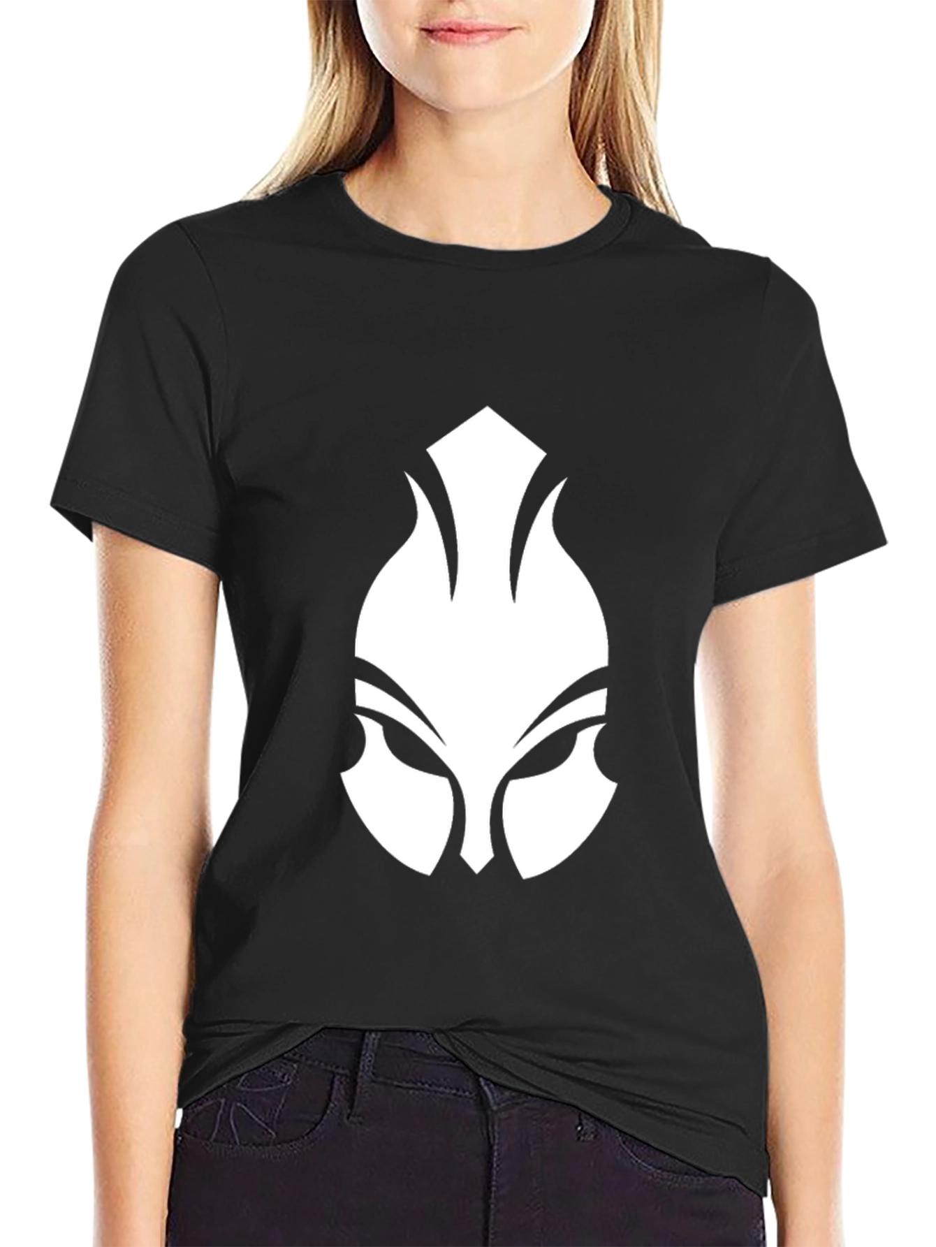 Graphic Black T-Shirt - White Spartan Mask Design