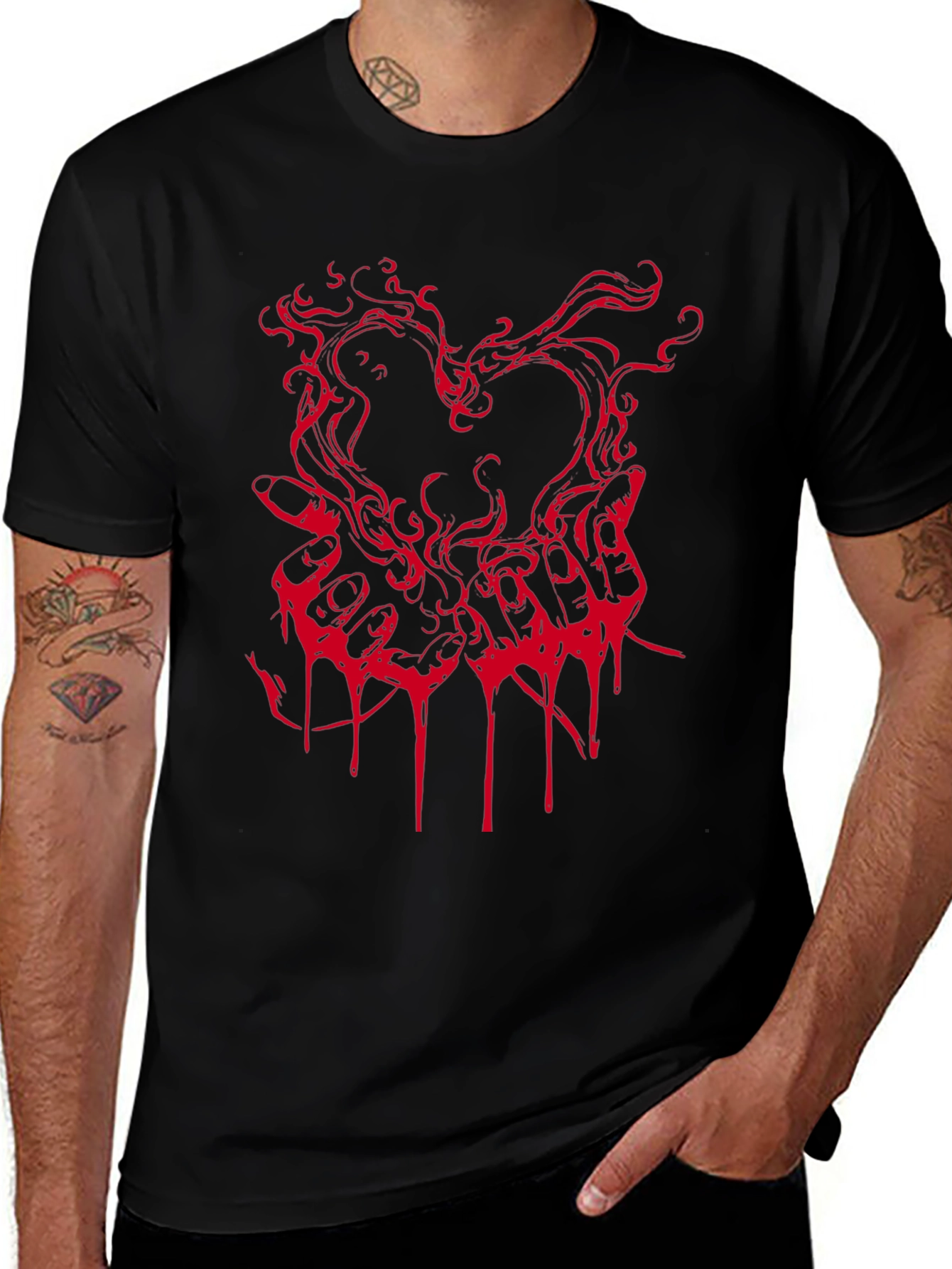 Edgy Heart Hands Graphic Tee - Black