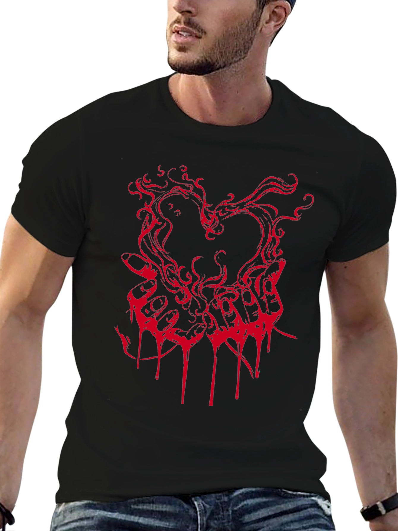Edgy Heart Hands Graphic Tee - Black