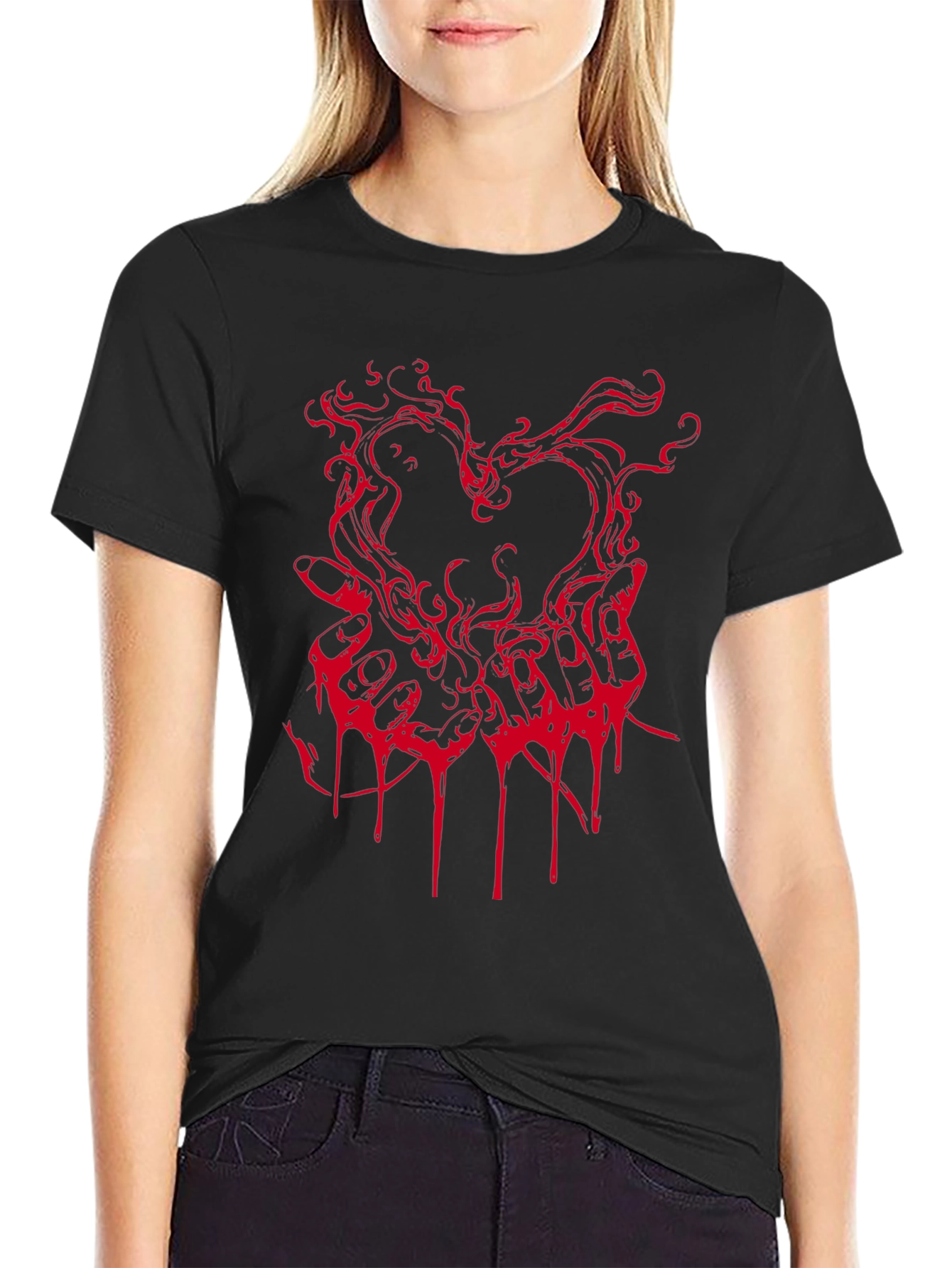 Edgy Heart Hands Graphic Tee - Black
