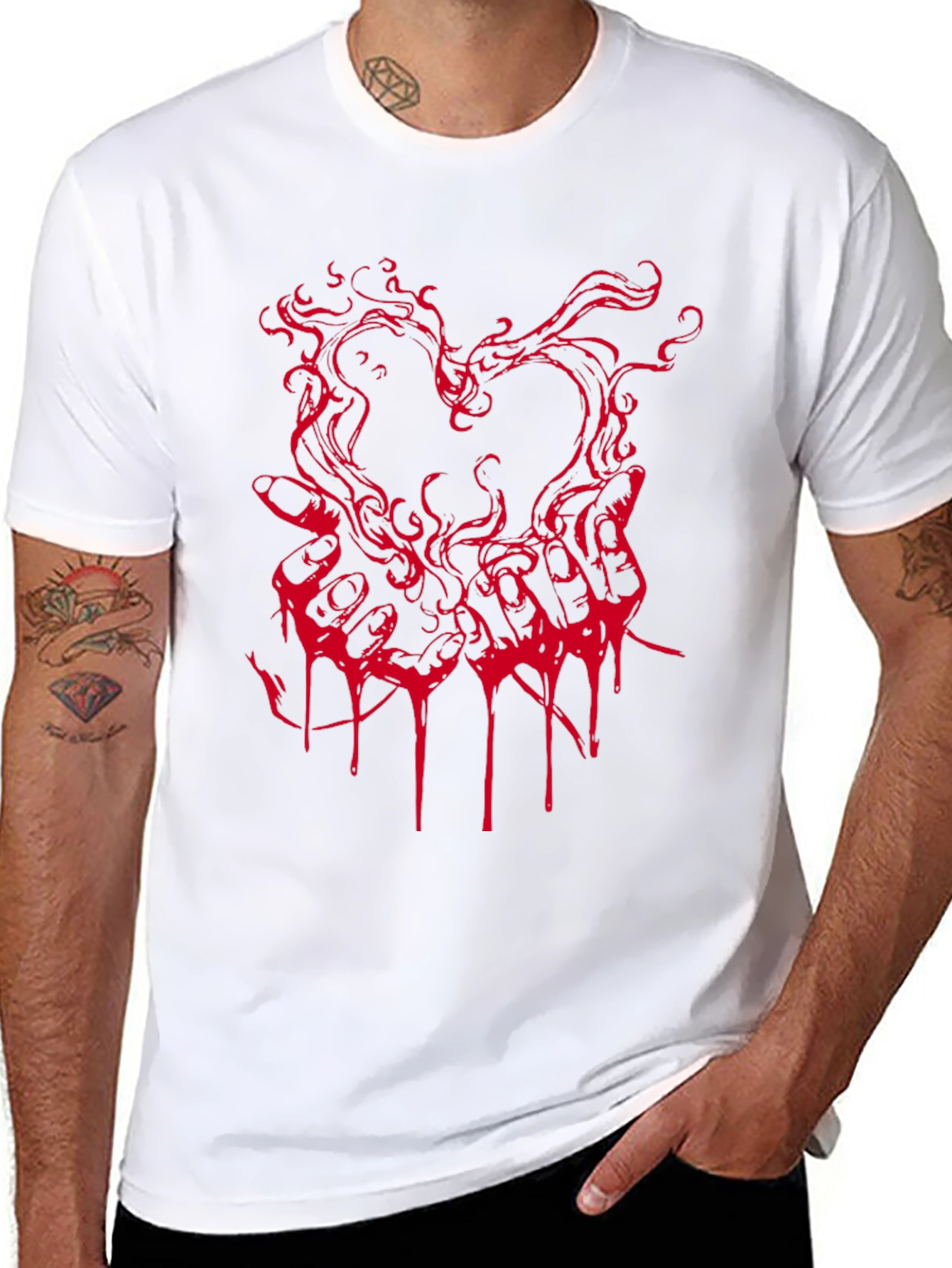Edgy Heart Hands Graphic Tee - Black