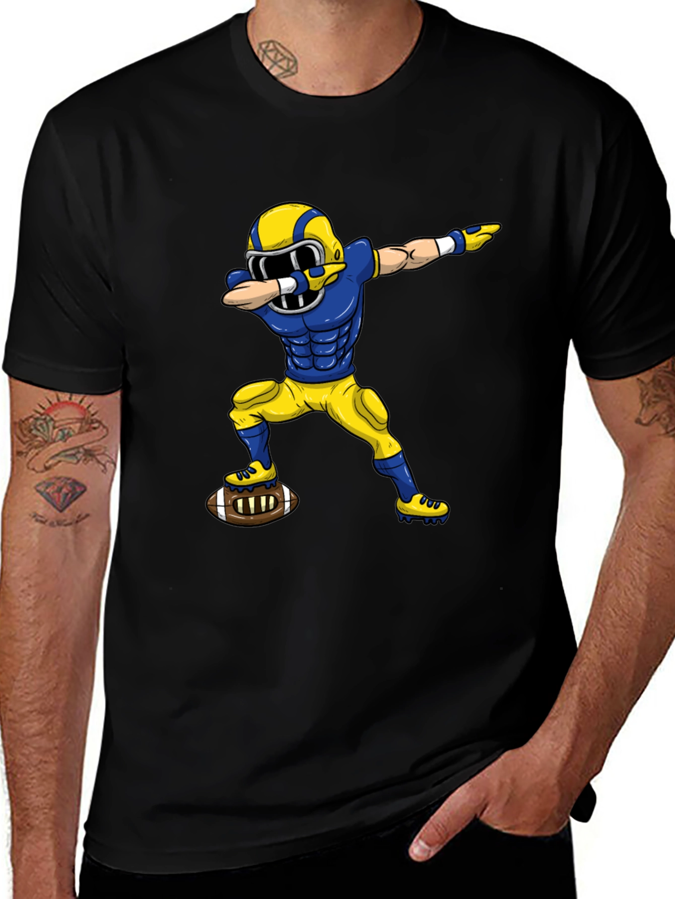 Dabbing Football Player Graphic Tee - Black