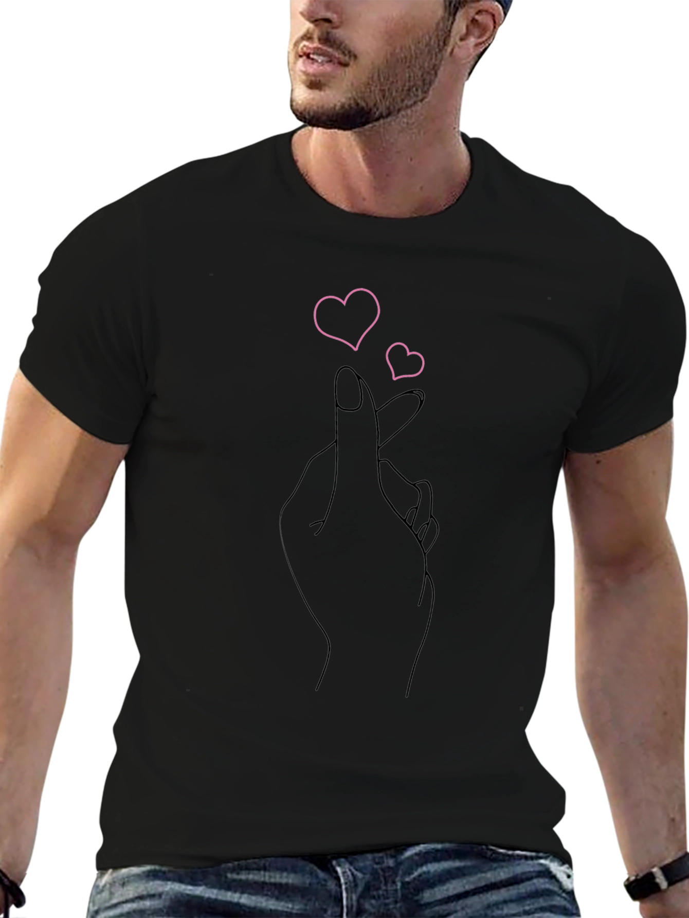 Heart Fingers Graphic Tee - Stylish Black T-Shirt