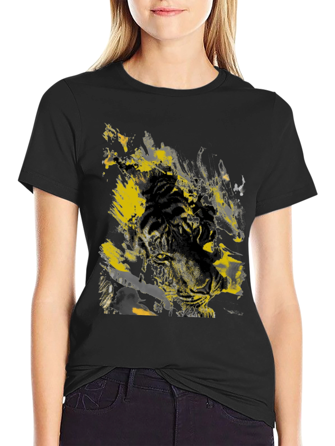 Graphic Tiger Print Black T-Shirt