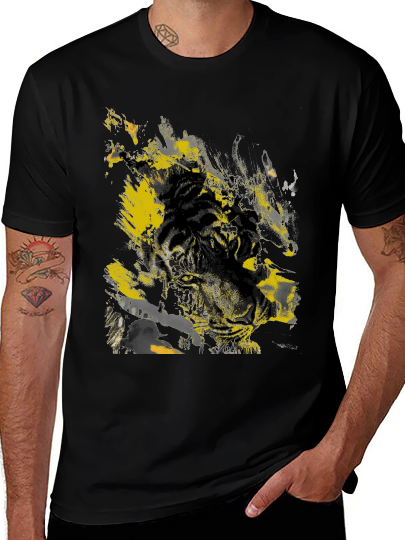 Graphic Tiger Print Black T-Shirt