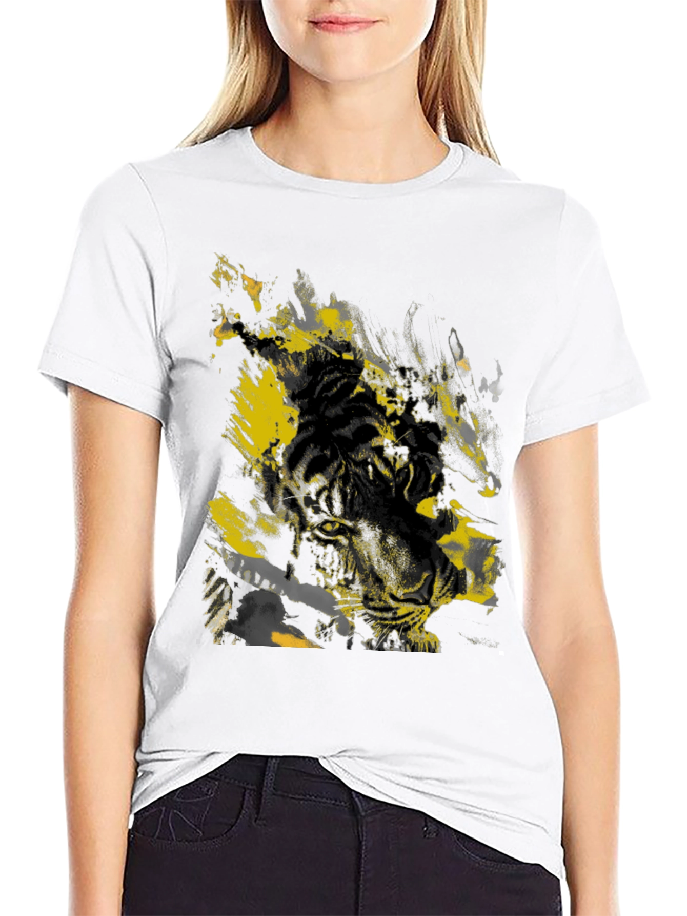 Graphic Tiger Print Black T-Shirt