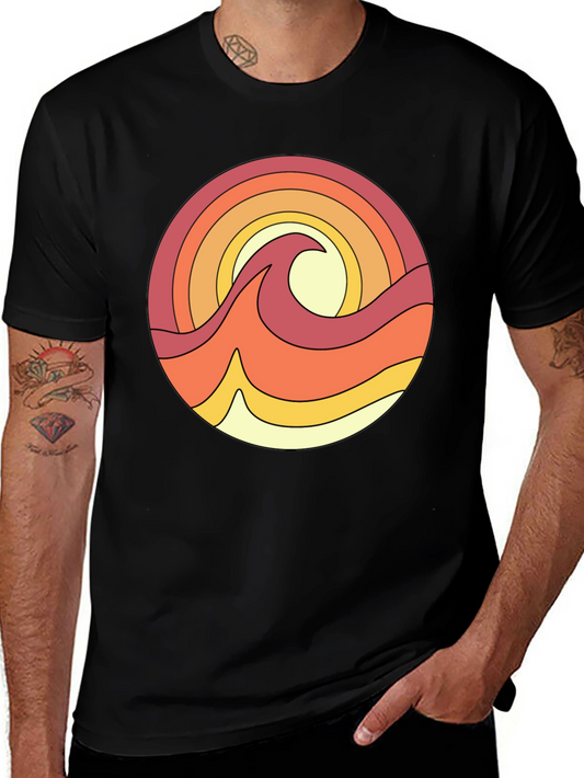 Retro Wave Graphic Tee - Black Cotton T-Shirt