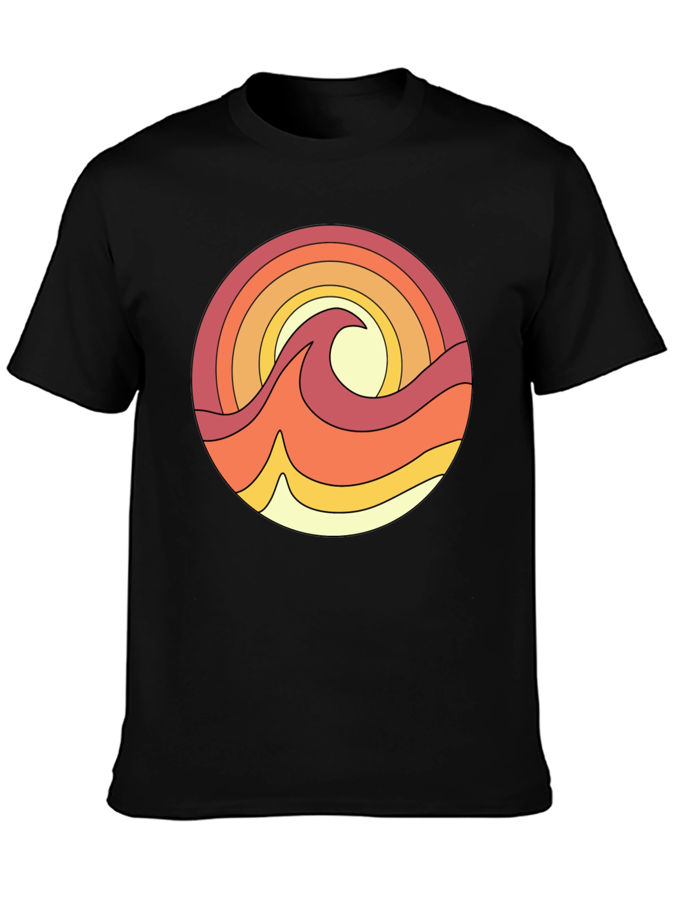 Retro Wave Graphic Tee - Black Cotton T-Shirt